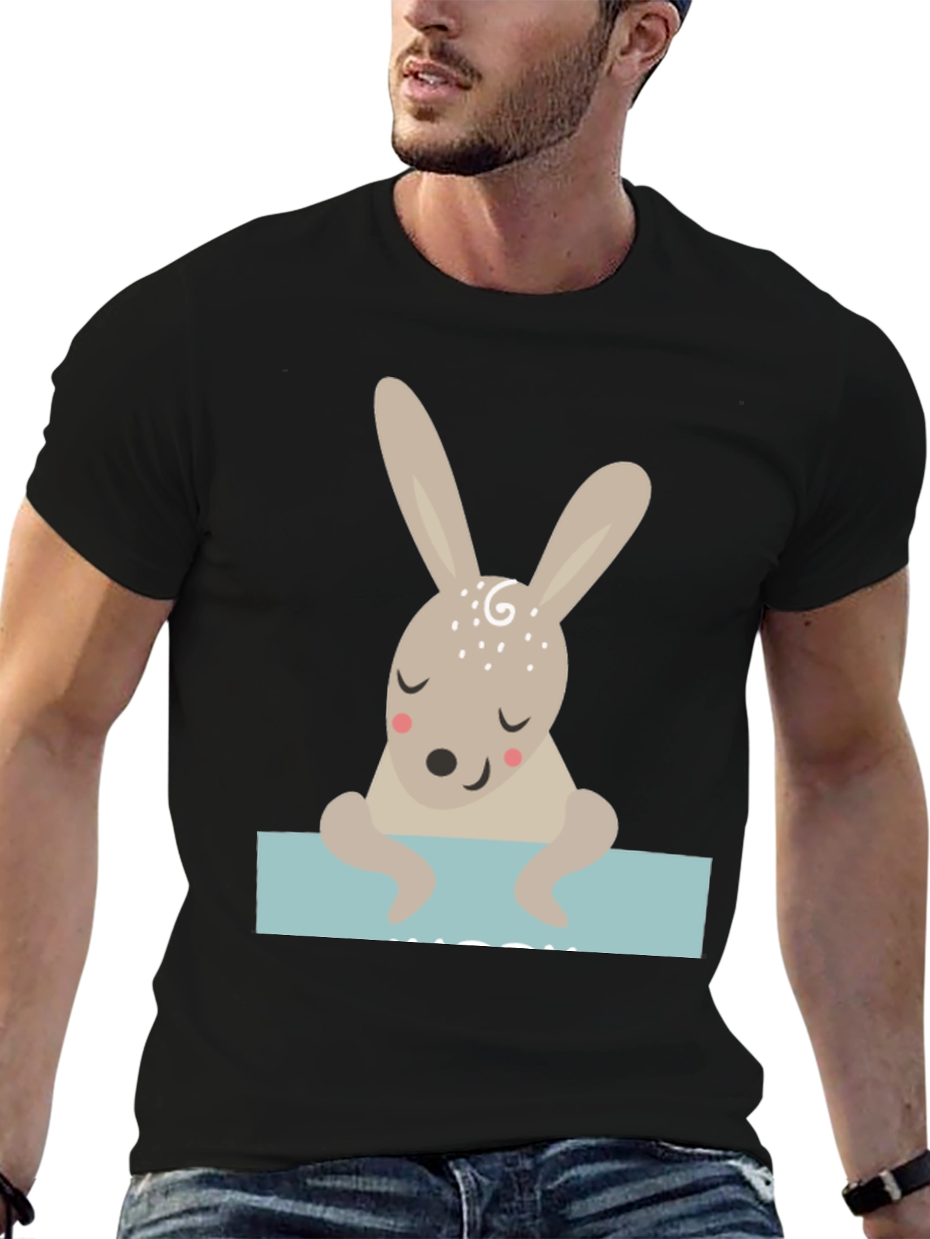 Black Cute Bunny Graphic Tee - Unisex Black T-Shirt view 6