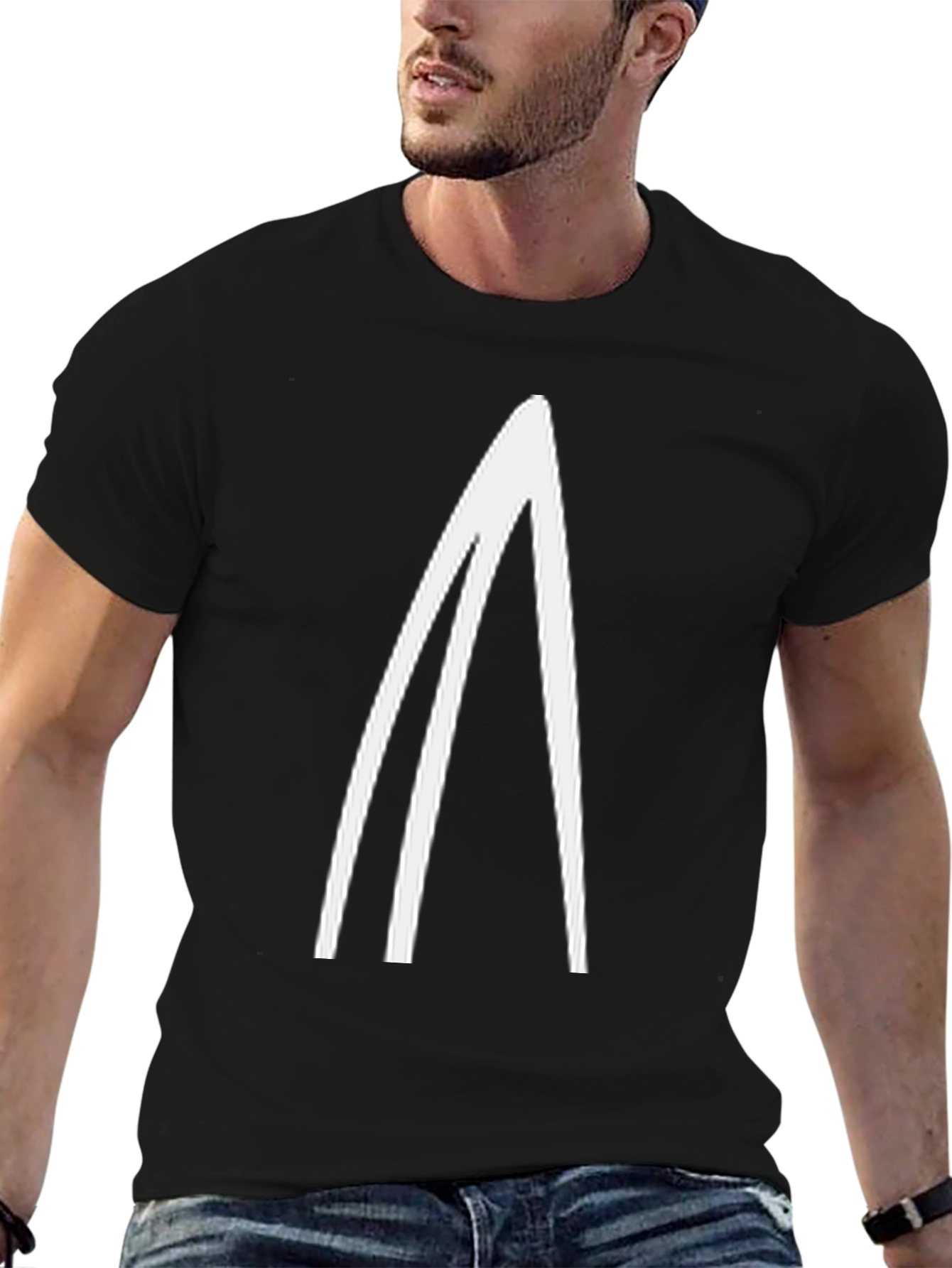 Black Minimalist Triangle Graphic Black T-Shirt view 6