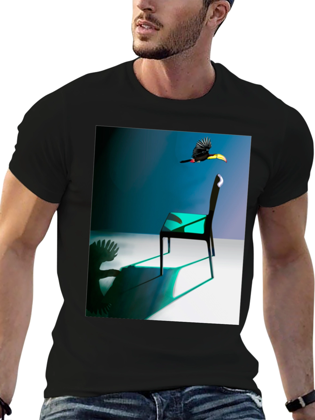 Black Abstract Toucan Chair T-Shirt view 6