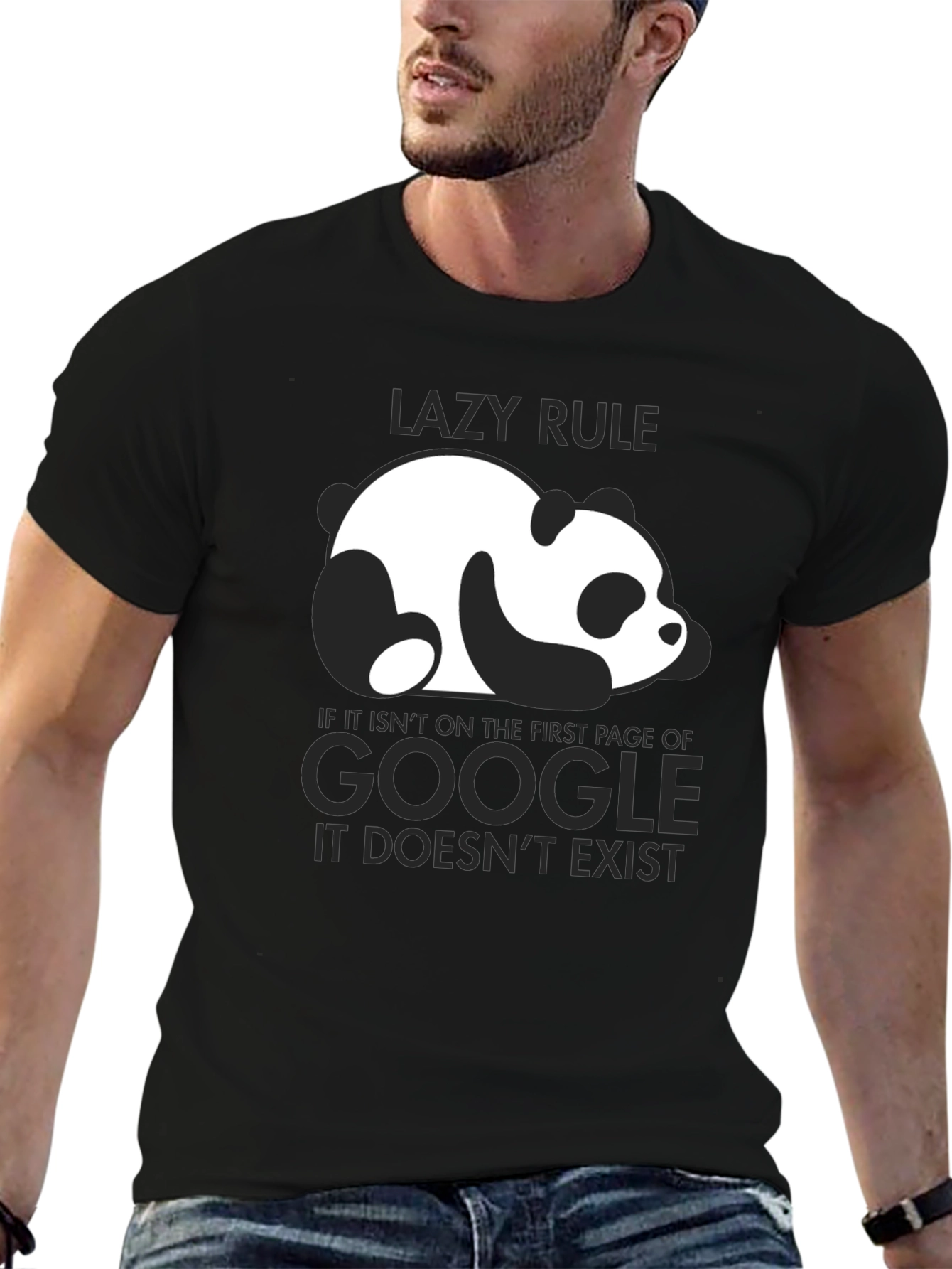 Black Lazy Rule Panda Google T-Shirt view 6