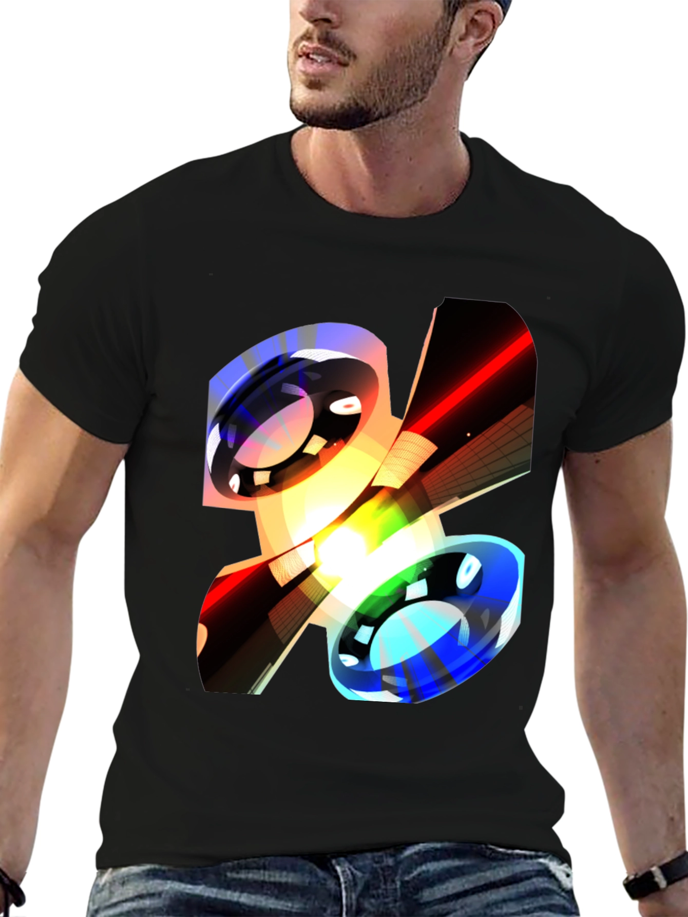 Black Abstract Graphic Print Black Casual T-Shirt view 6