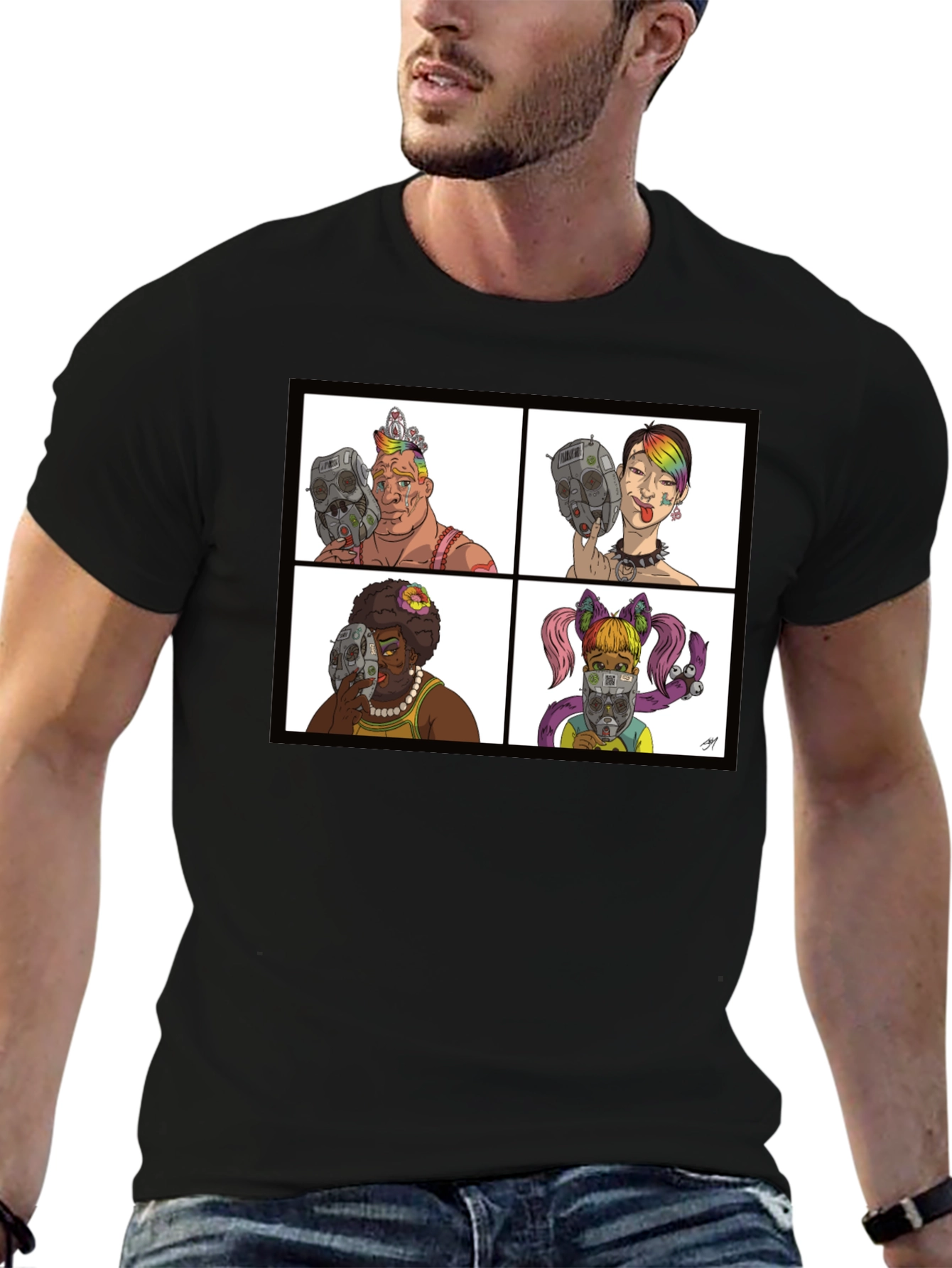 Black Unique Cartoon Face T-Shirt view 6