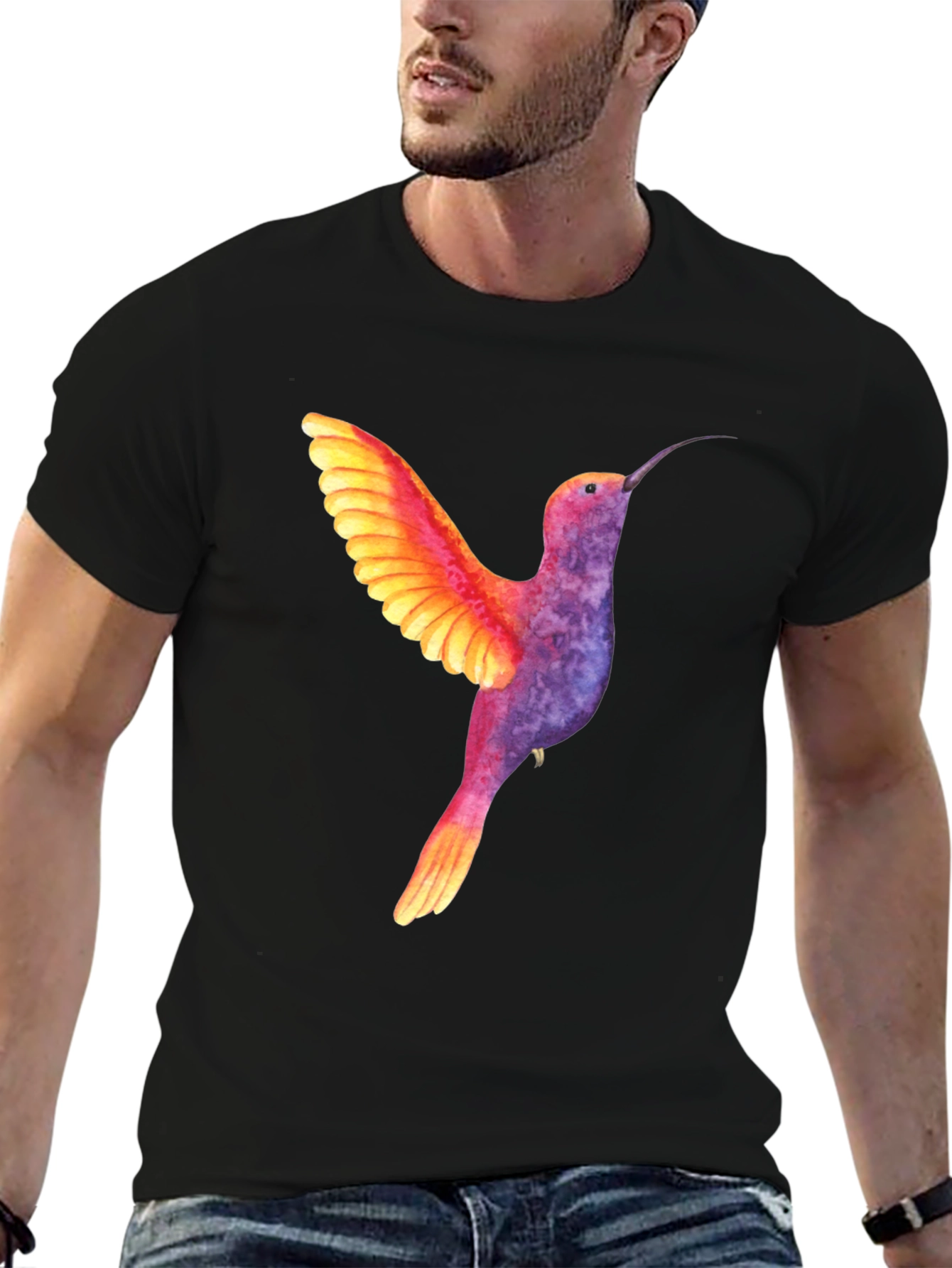 Black Hummingbird Graphic Tee - Colorful Bird Design view 6