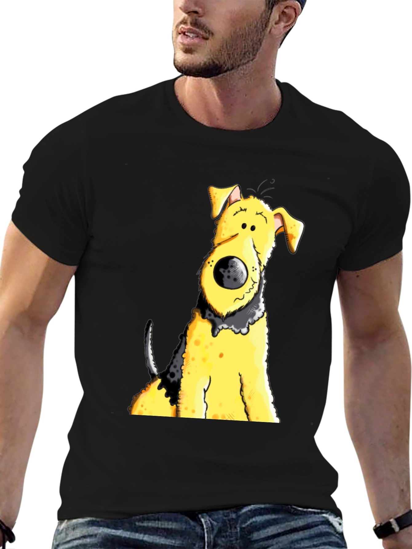 Black Cartoon Dog Graphic Tee - Black Cotton Blend view 6