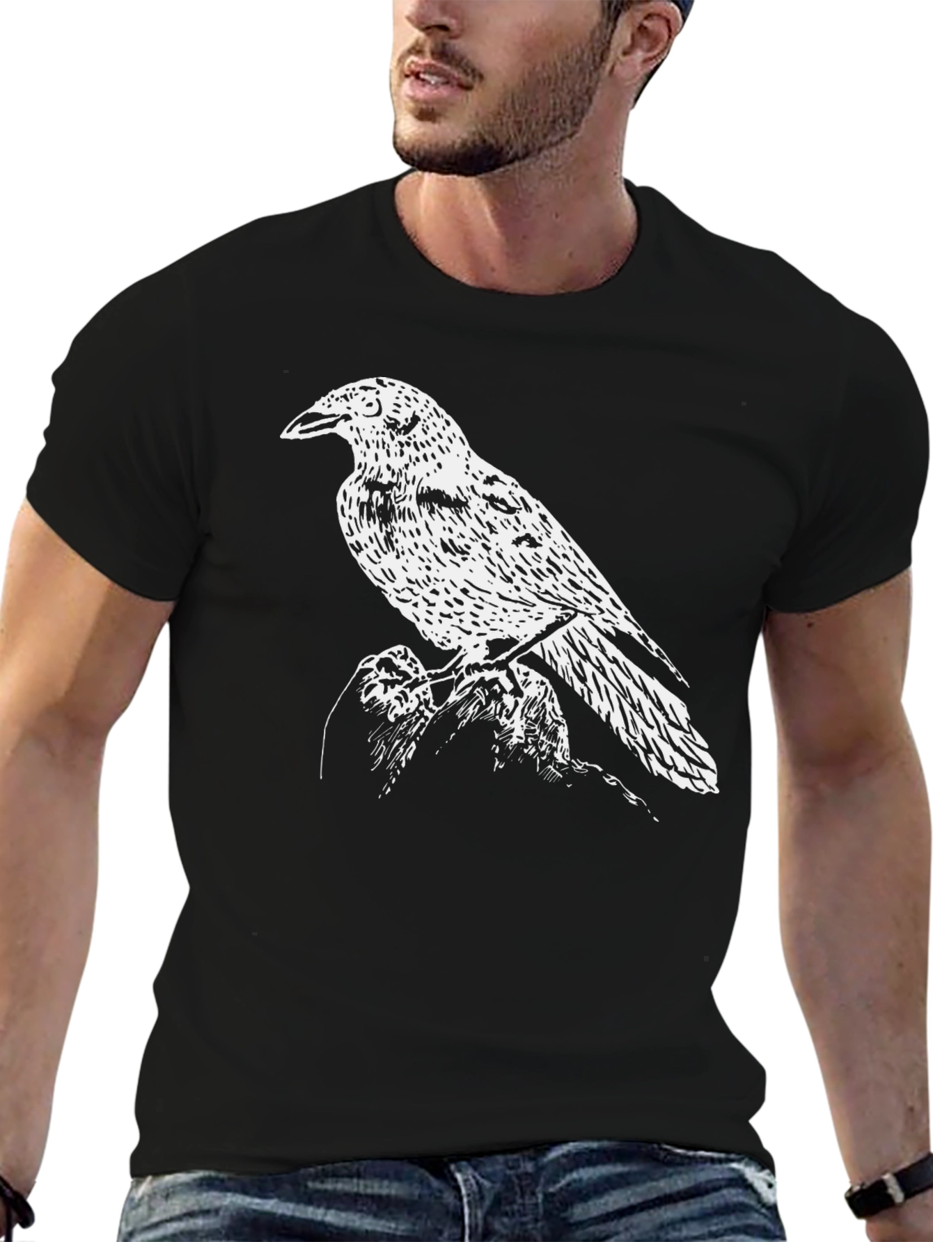 Black Raven Print Black T-Shirt view 6