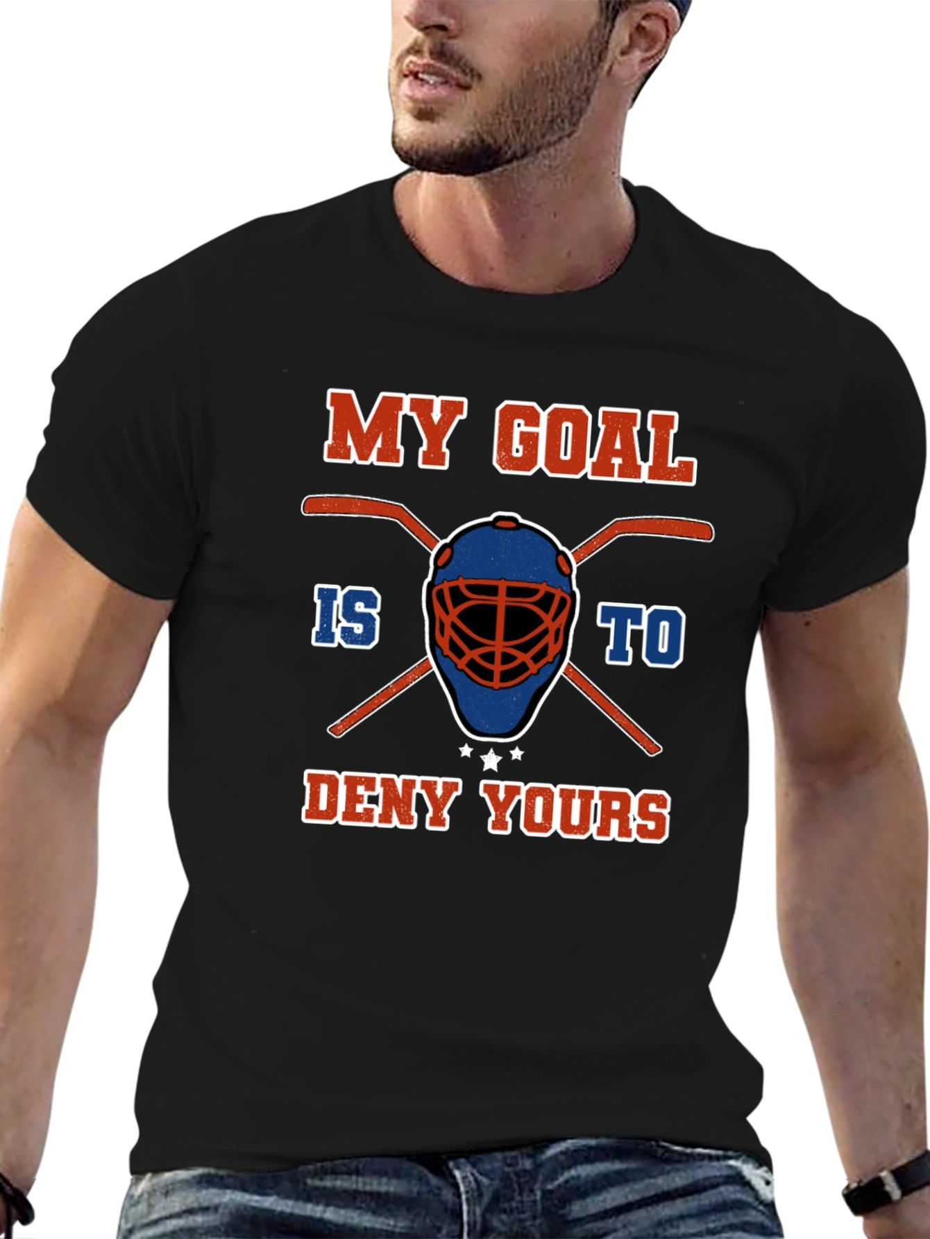 Black Hockey Goalie T-Shirt: My Goal Is To Deny Yours view 6