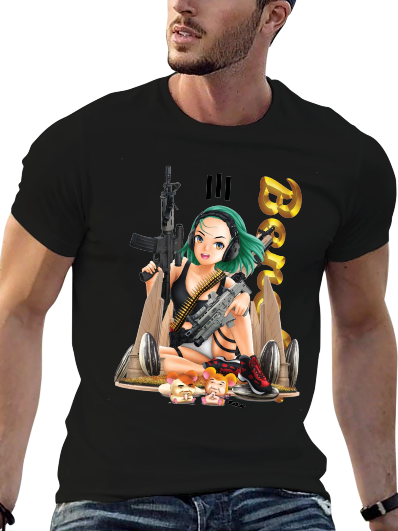 Black Anime Girl Graphic T-Shirt view 6