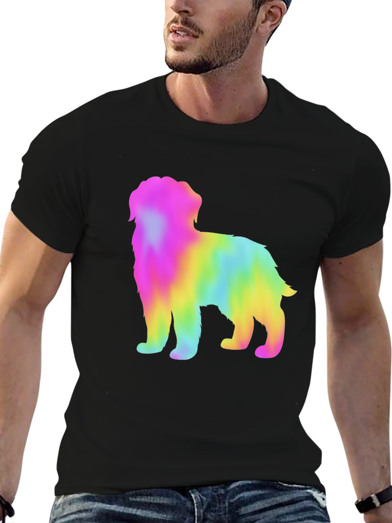 Black Rainbow Dog Graphic Tee - Unisex Black T-Shirt view 6