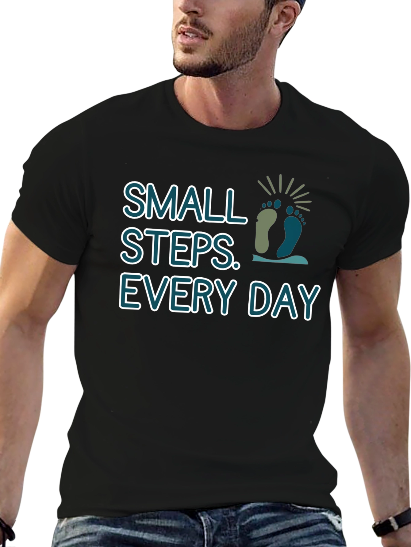 Black Small Steps Every Day Black T-Shirt view 6