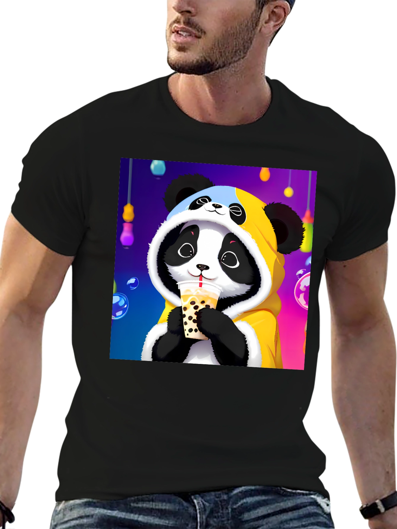 Black Cute Panda Boba Tea Graphic Tee view 6