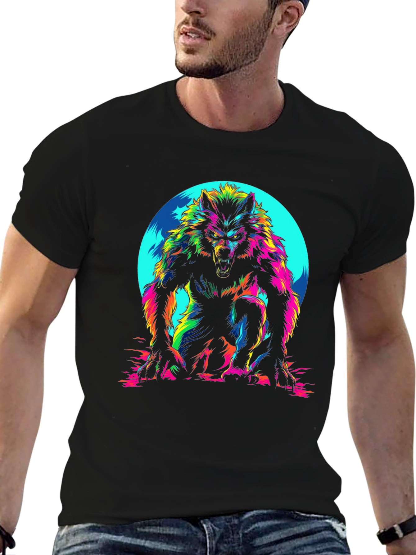 Black Vibrant Werewolf Graphic Tee view 6