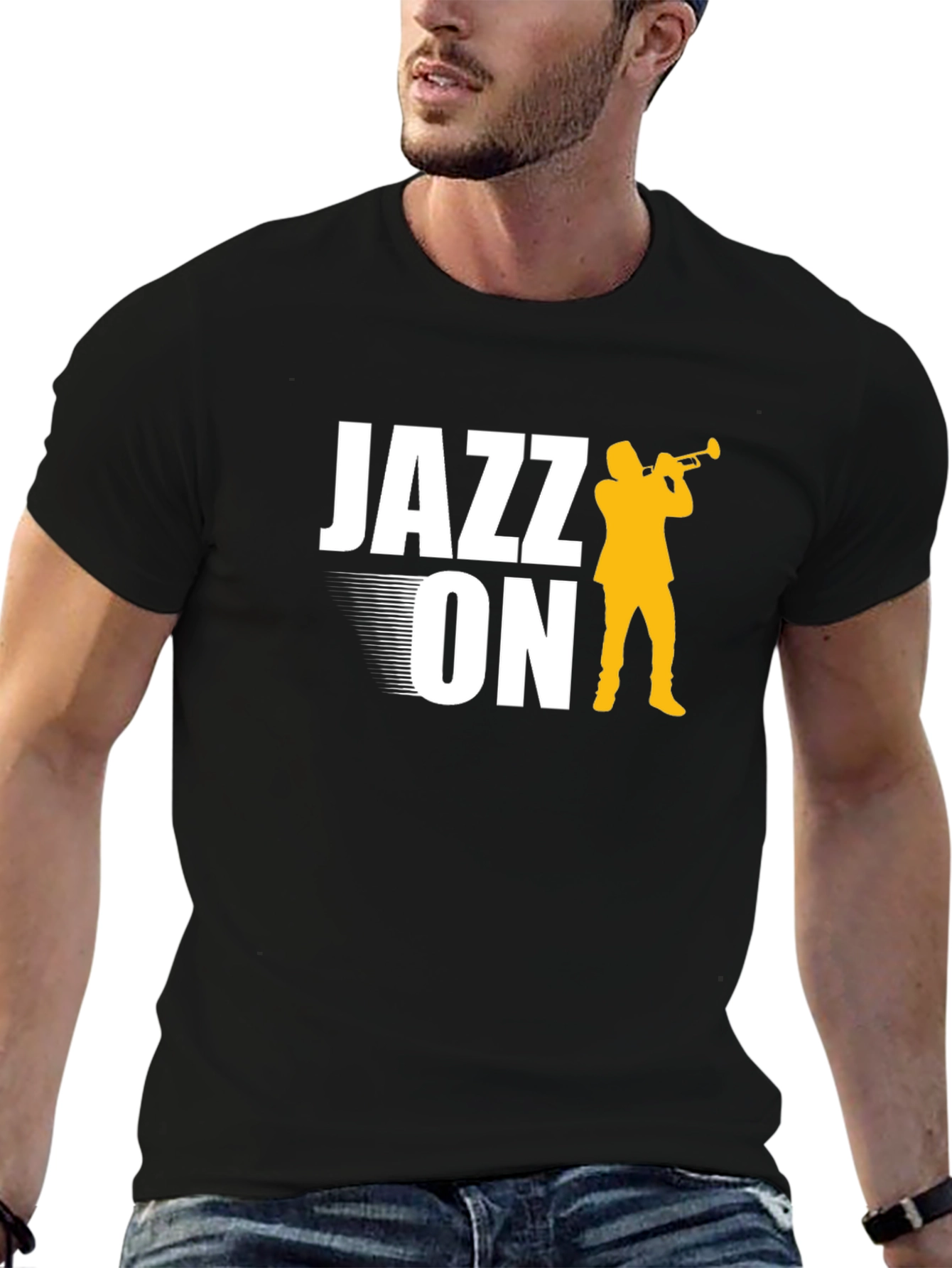 Black Jazz On Graphic Tee - Black Cotton T-Shirt view 6