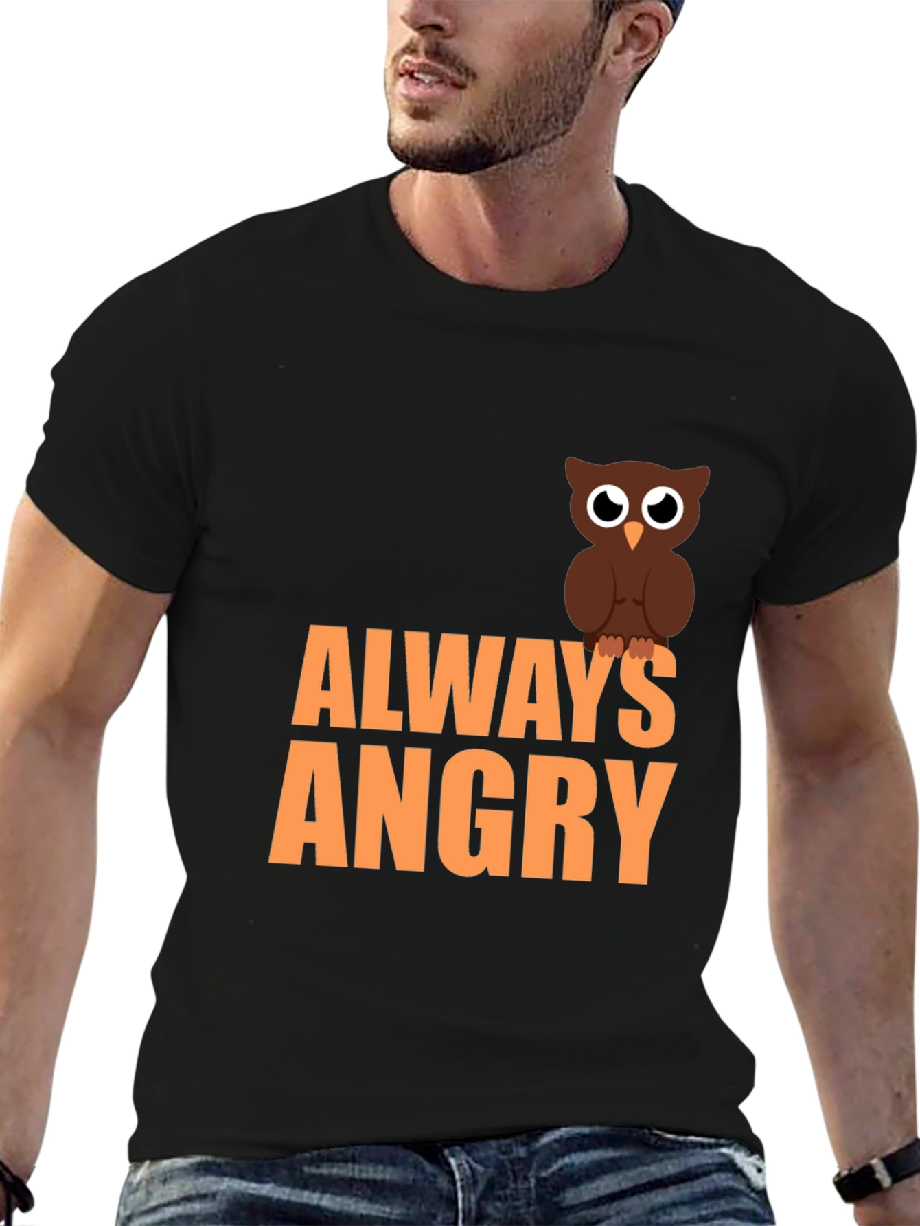 Black Always Angry Owl Graphic Tee - Men's Black T-Shirt view 6
