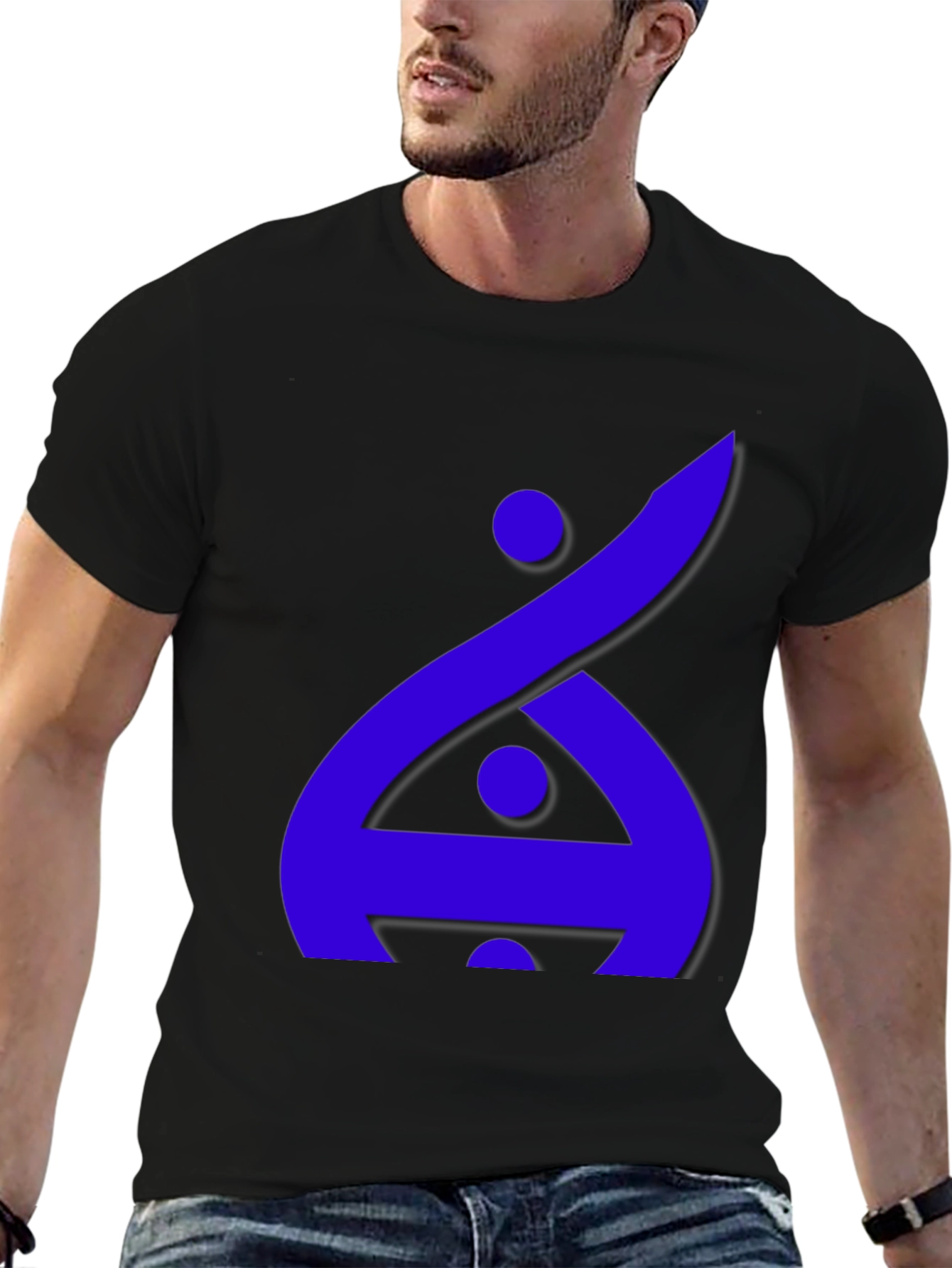 Black Modern Graphic Tee - Blue Abstract Design on Black view 6