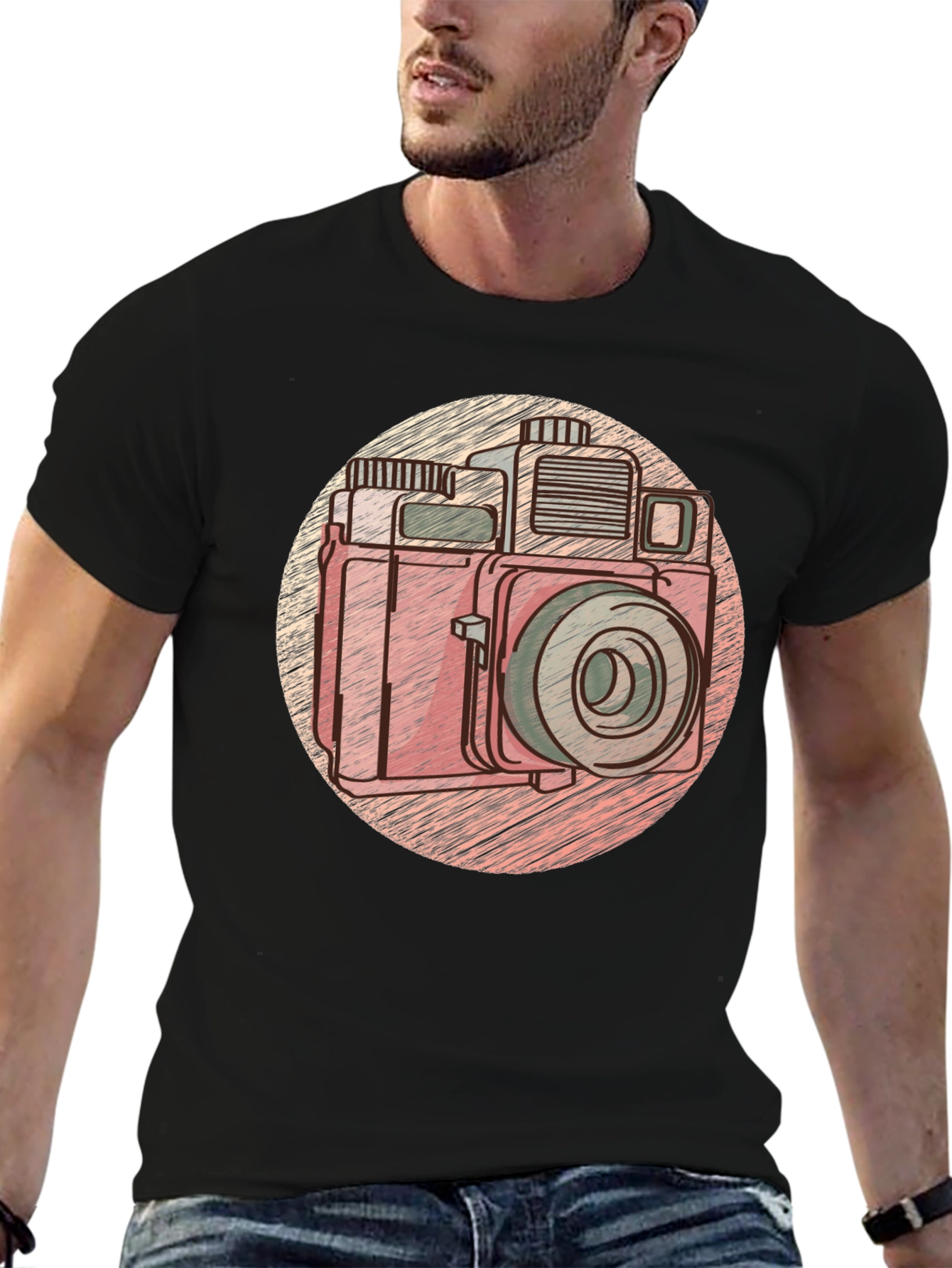 Black Retro Camera Graphic Tee - Vintage Style T-Shirt view 6