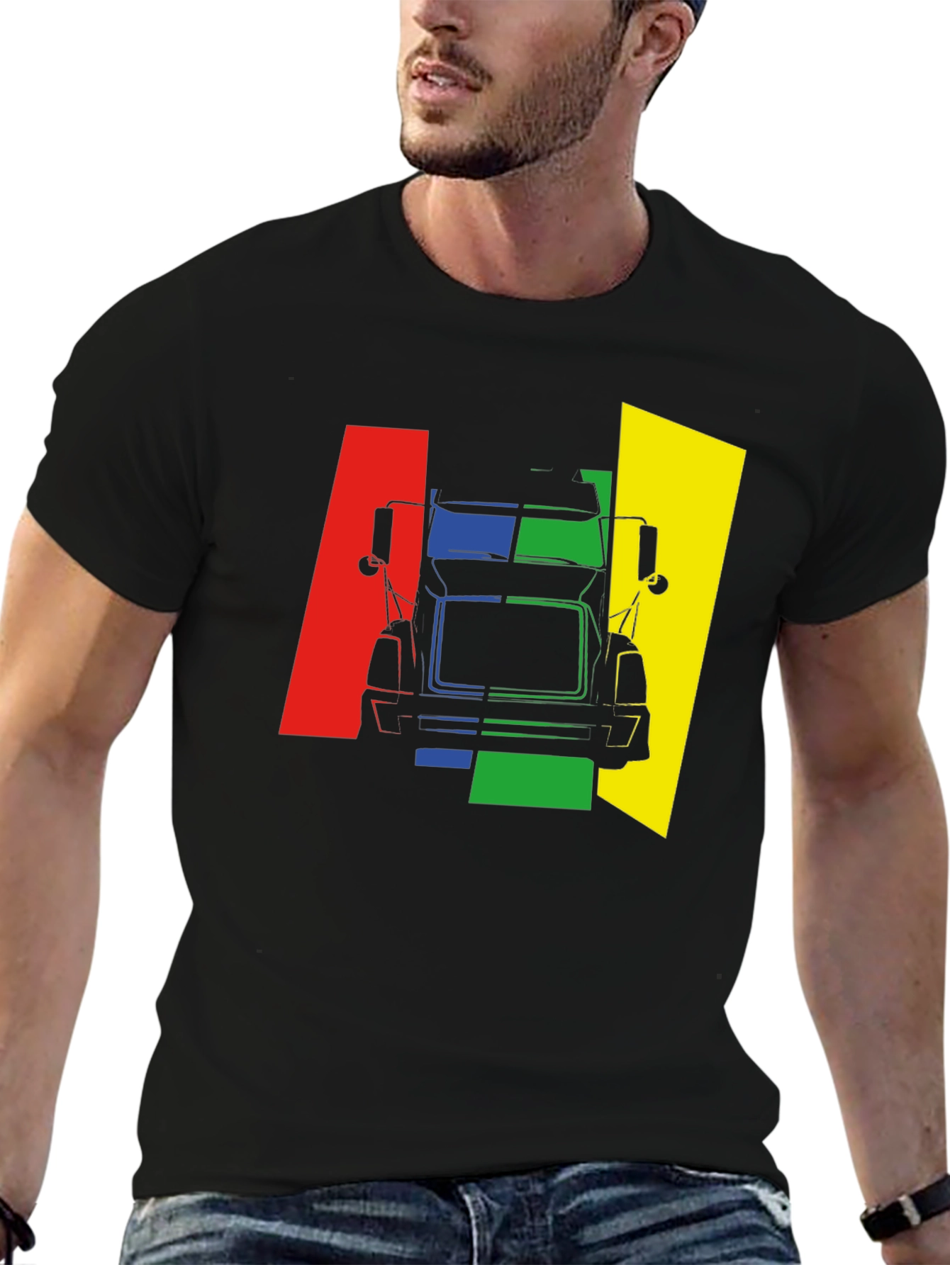 Black Truck Graphic Tee - Bold Color Block Design view 6