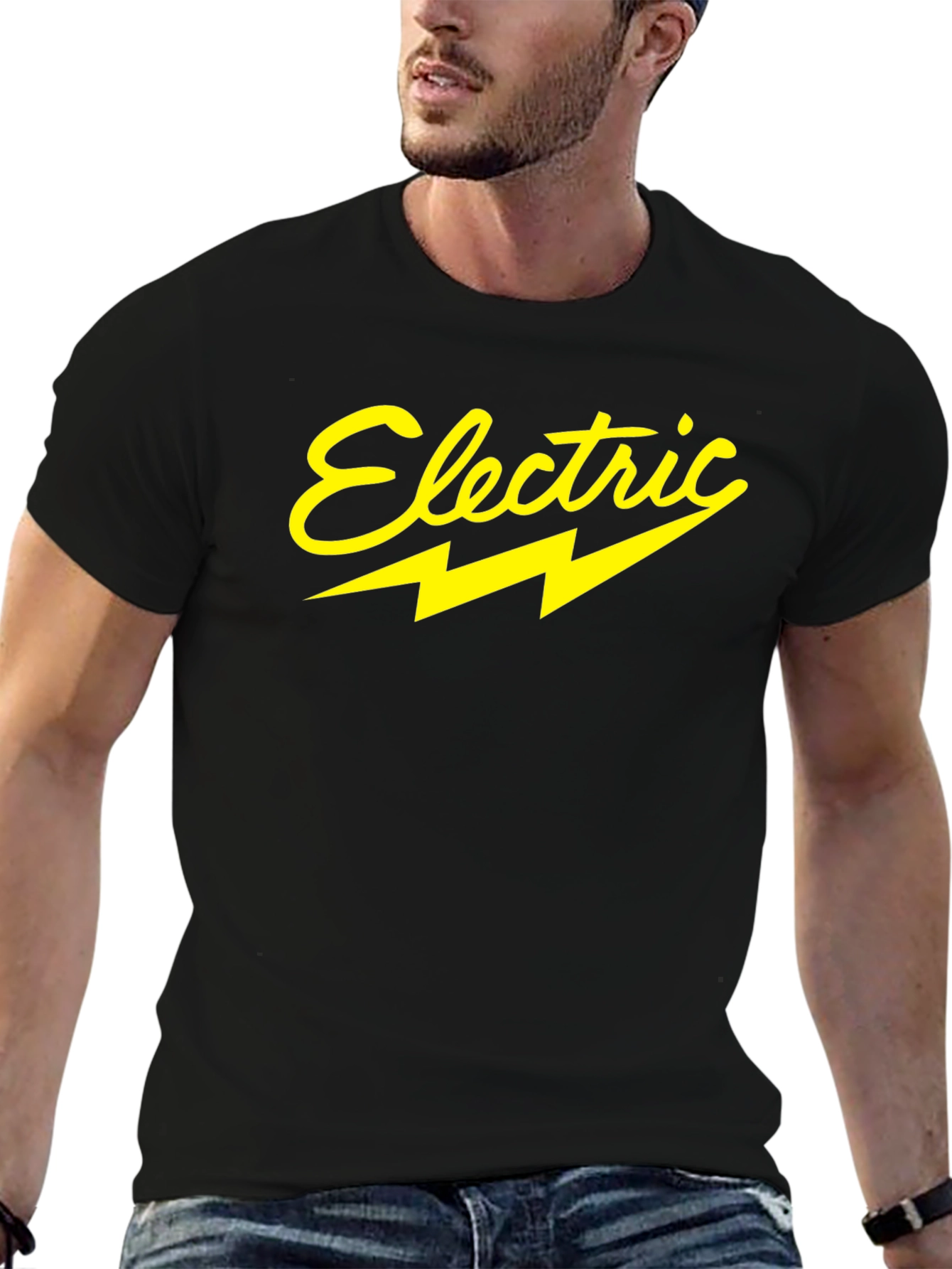 Black Electric Bolt Graphic Black T-Shirt view 6
