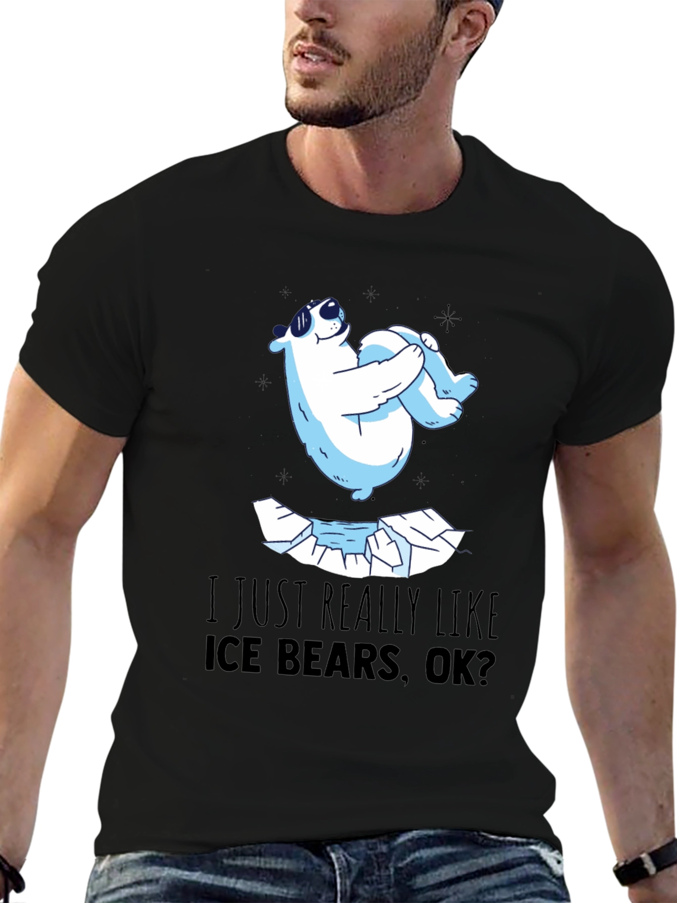Black Cool Polar Bear T-Shirt - I Just Really Like Ice Bears view 6