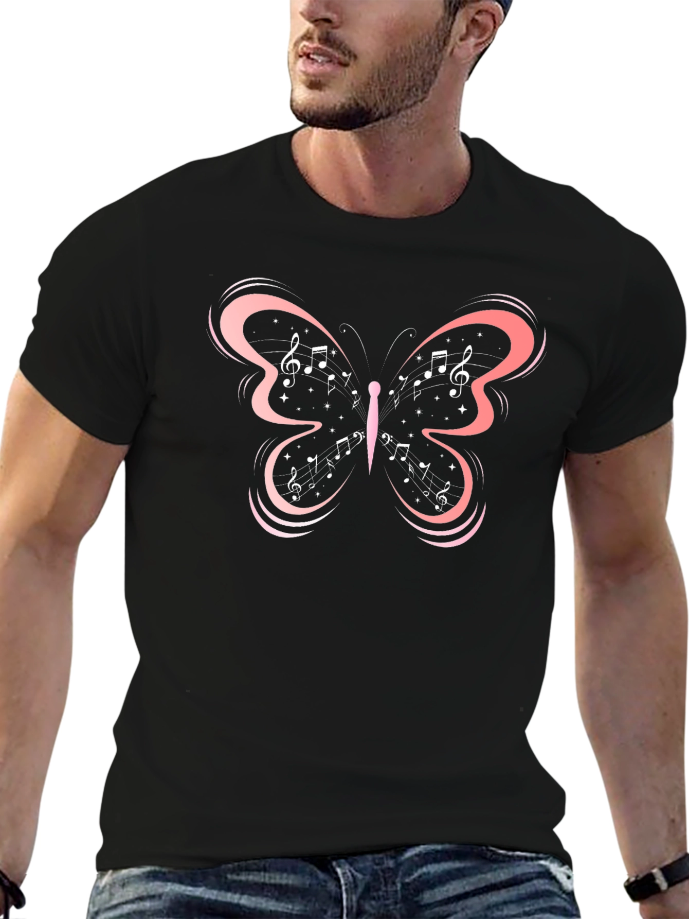 Black Music Note Butterfly Graphic Tee view 6