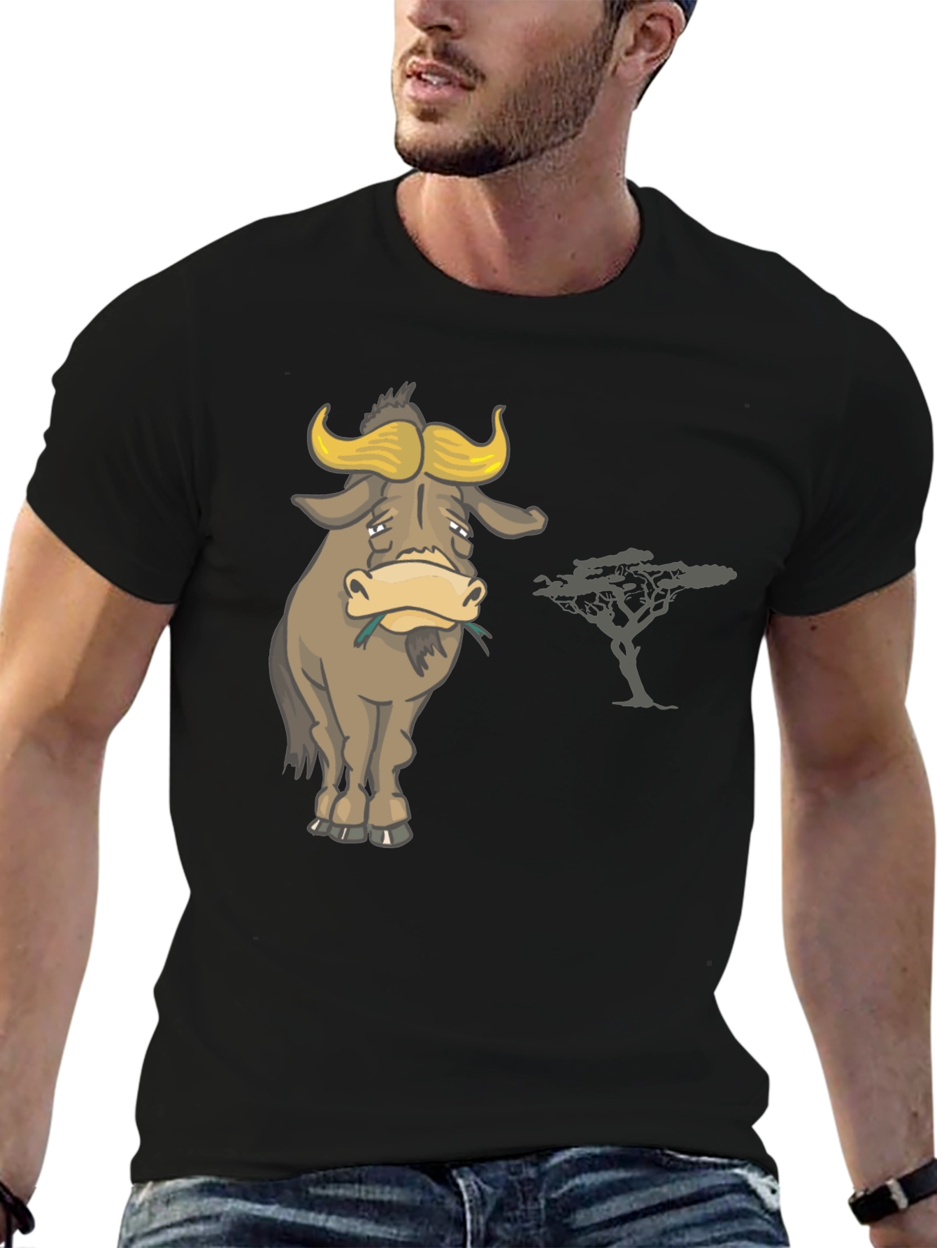 Black Sad Wildebeest T-Shirt - Men's Black Graphic Tee view 6