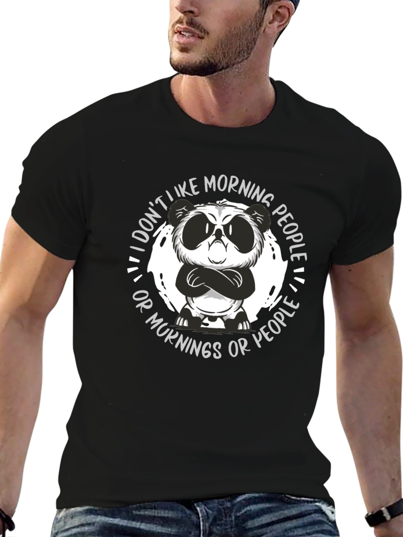 Black Grumpy Panda Morning People Graphic Tee view 6