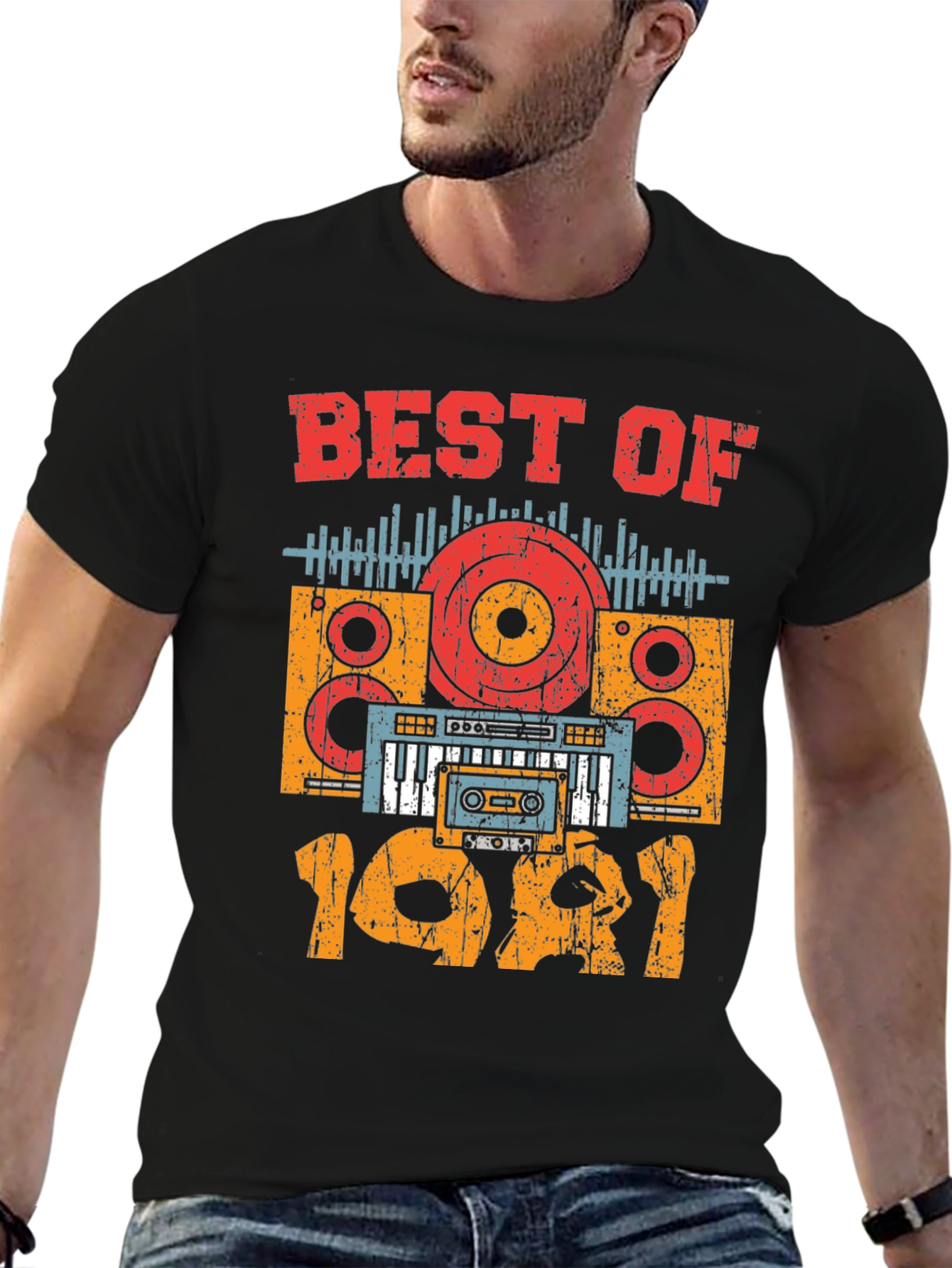 Black Best of 1981 Retro Music T-Shirt view 6