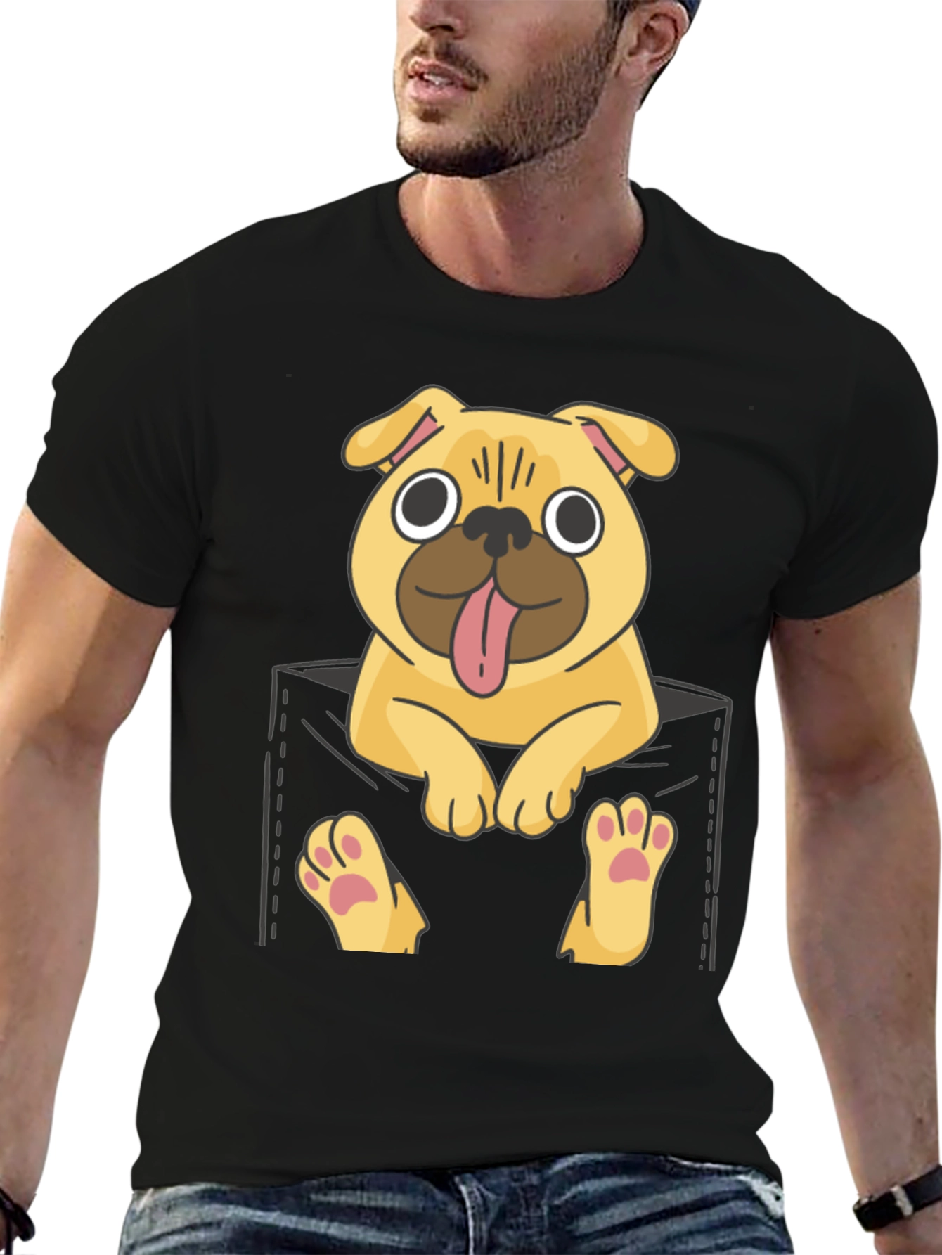 Black Pug in Pocket Graphic Tee - Fun & Casual view 6