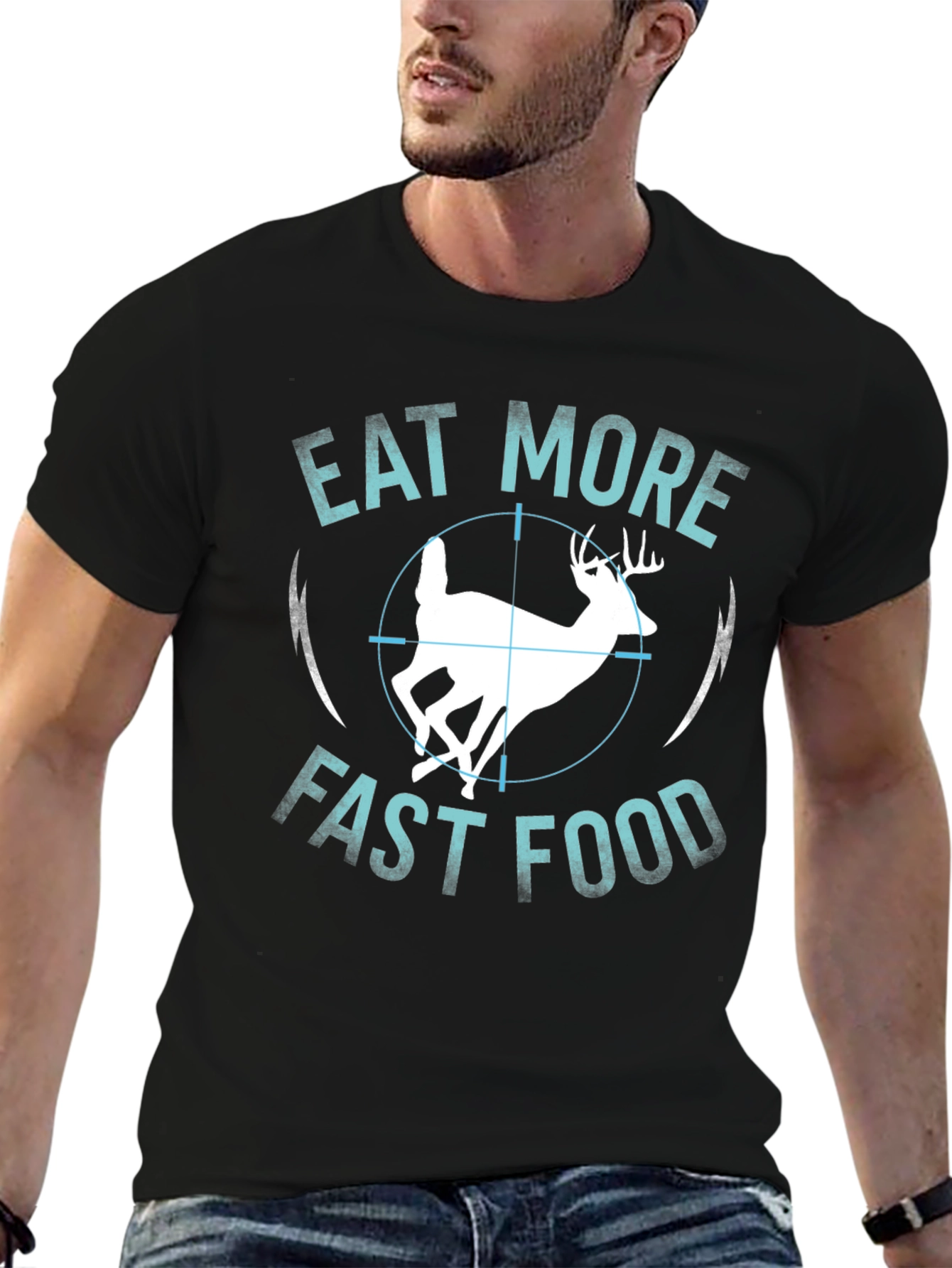 Black Eat More Fast Food Deer T-Shirt view 6