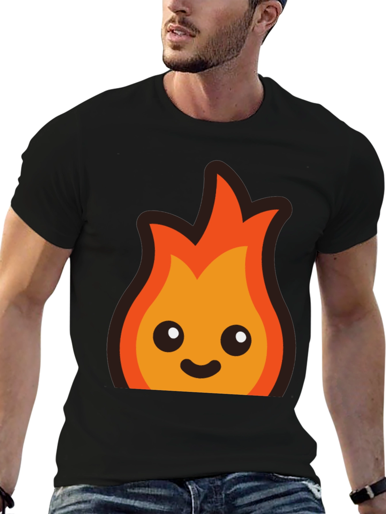 Black Cute Flame Graphic Black T-Shirt view 6