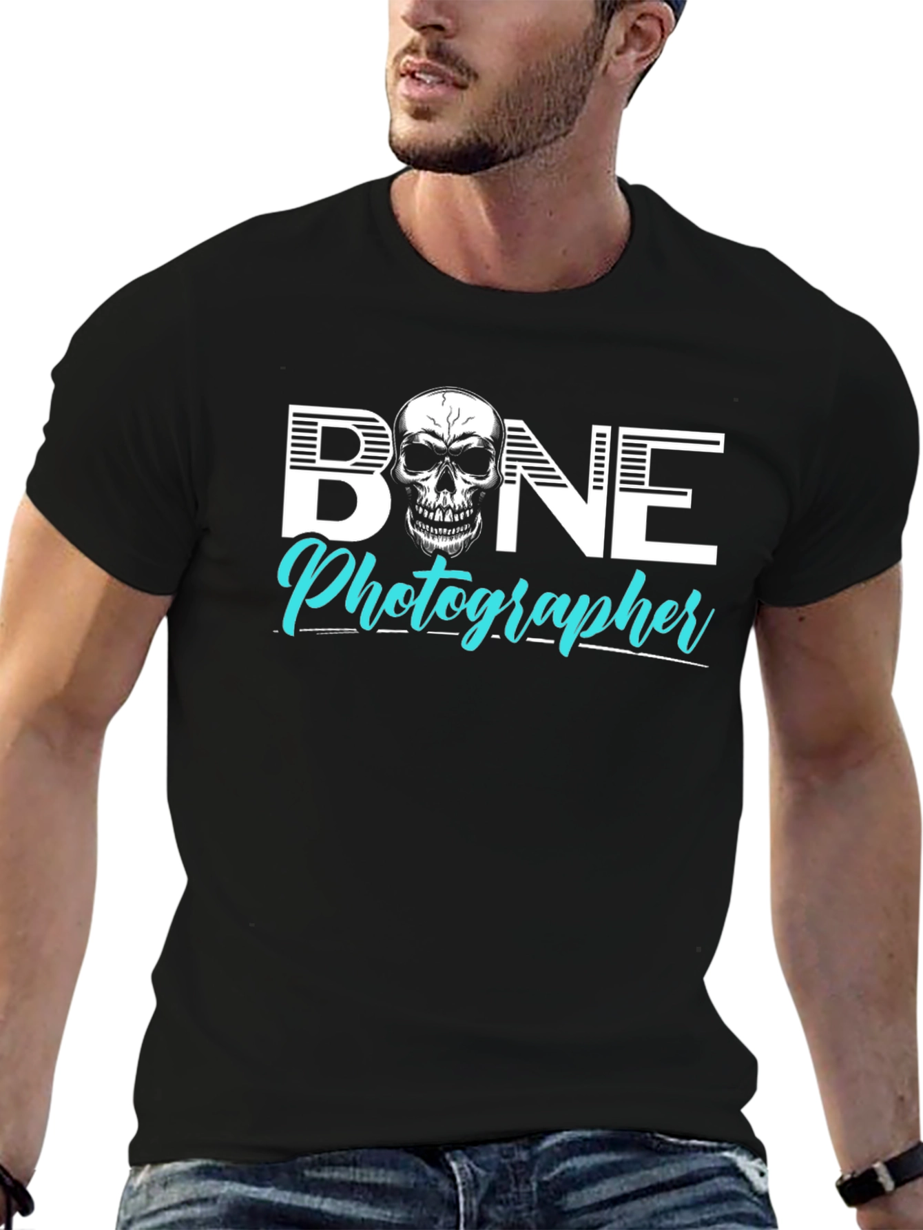 Black Bone Photographer Skull Graphic T-Shirt view 6