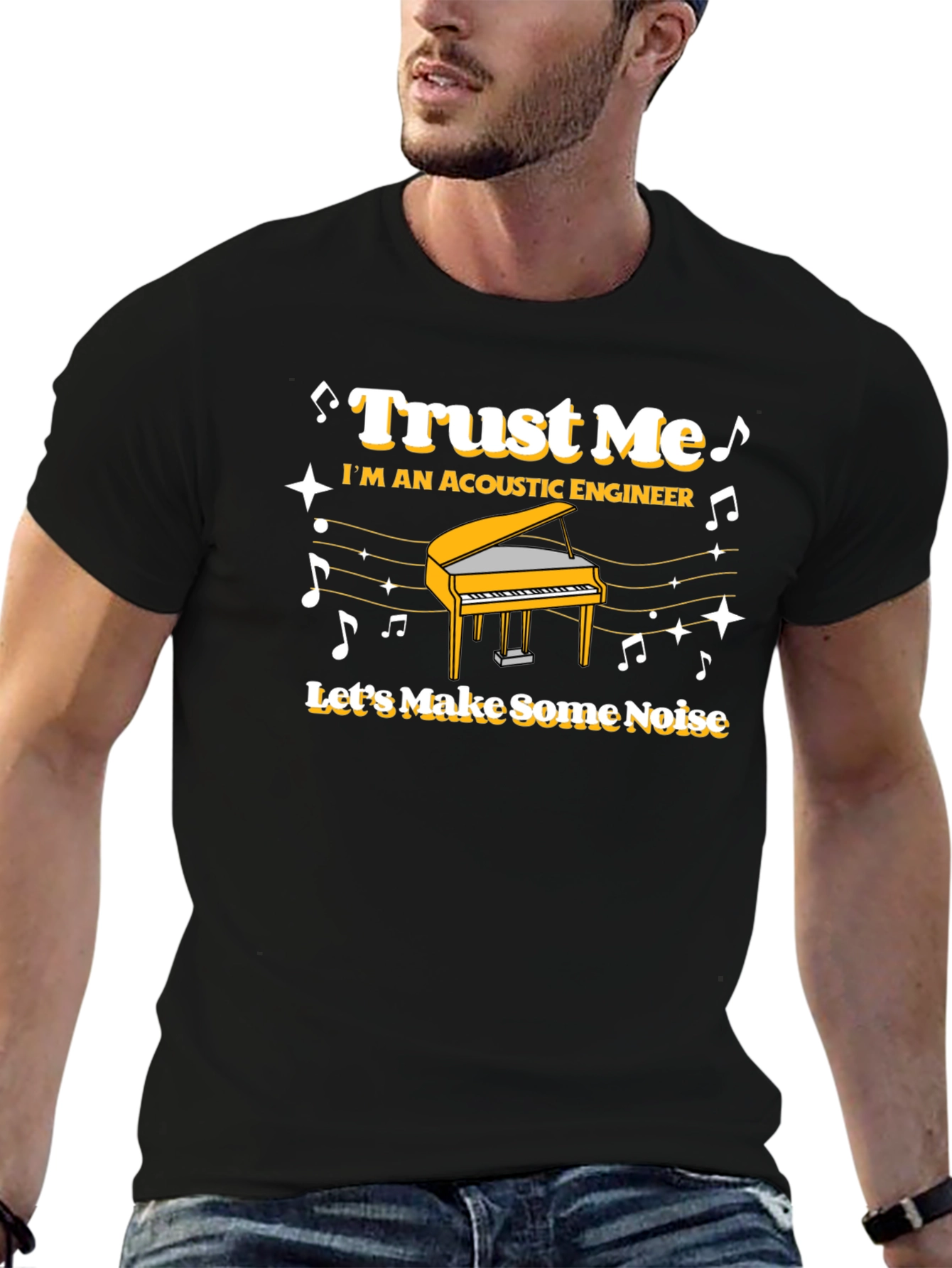 Black Trust Me Acoustic Engineer Piano T-Shirt view 6