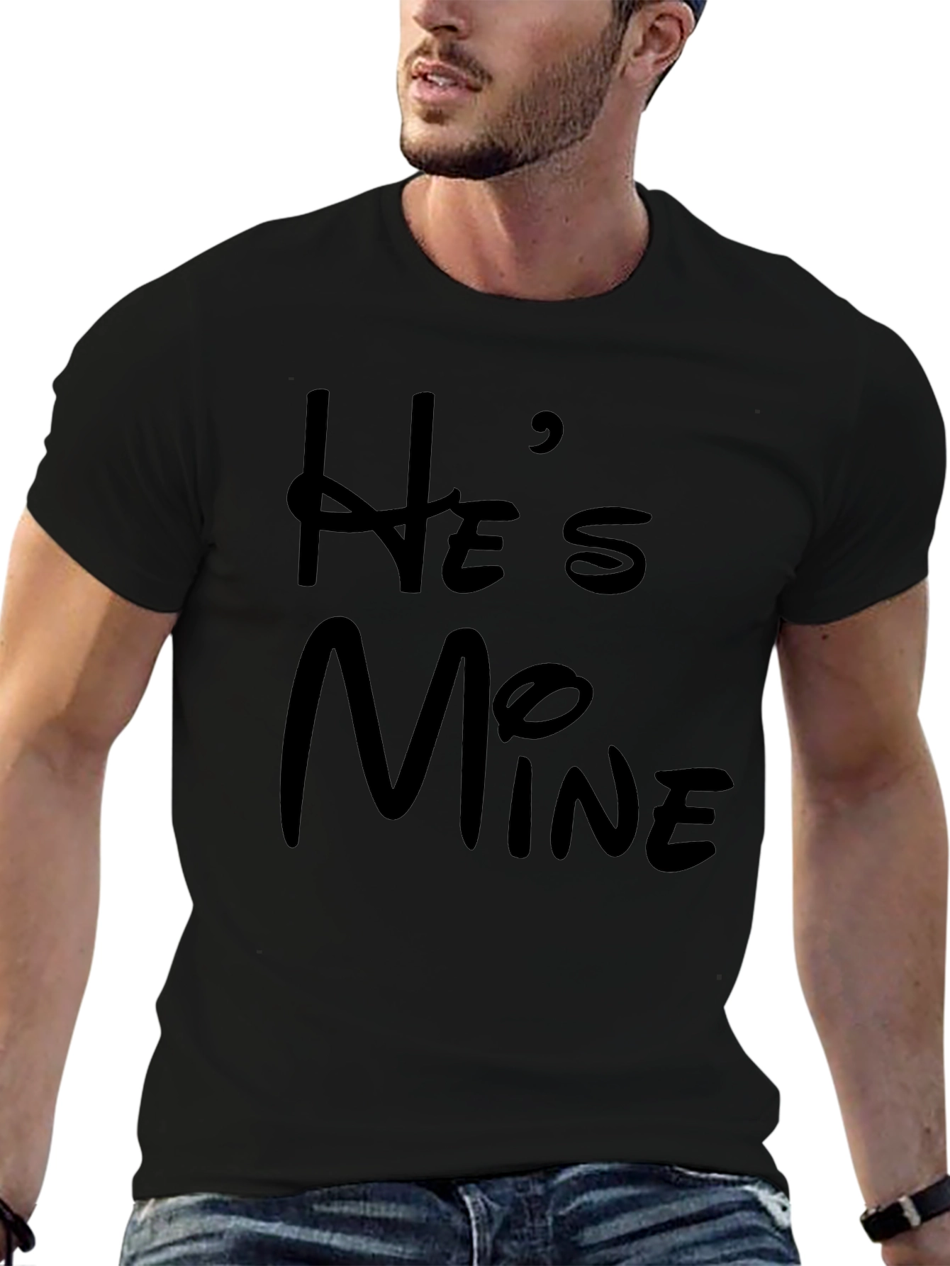 Black He's Mine Black Graphic Tee for Men view 6