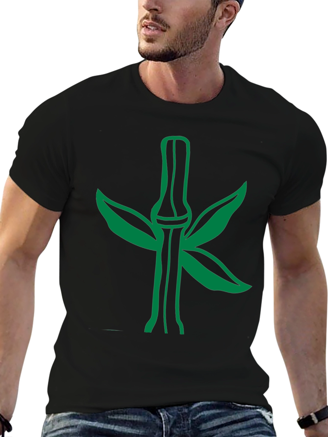 Black Green Bamboo Graphic Tee - Stylish Nature Design view 6