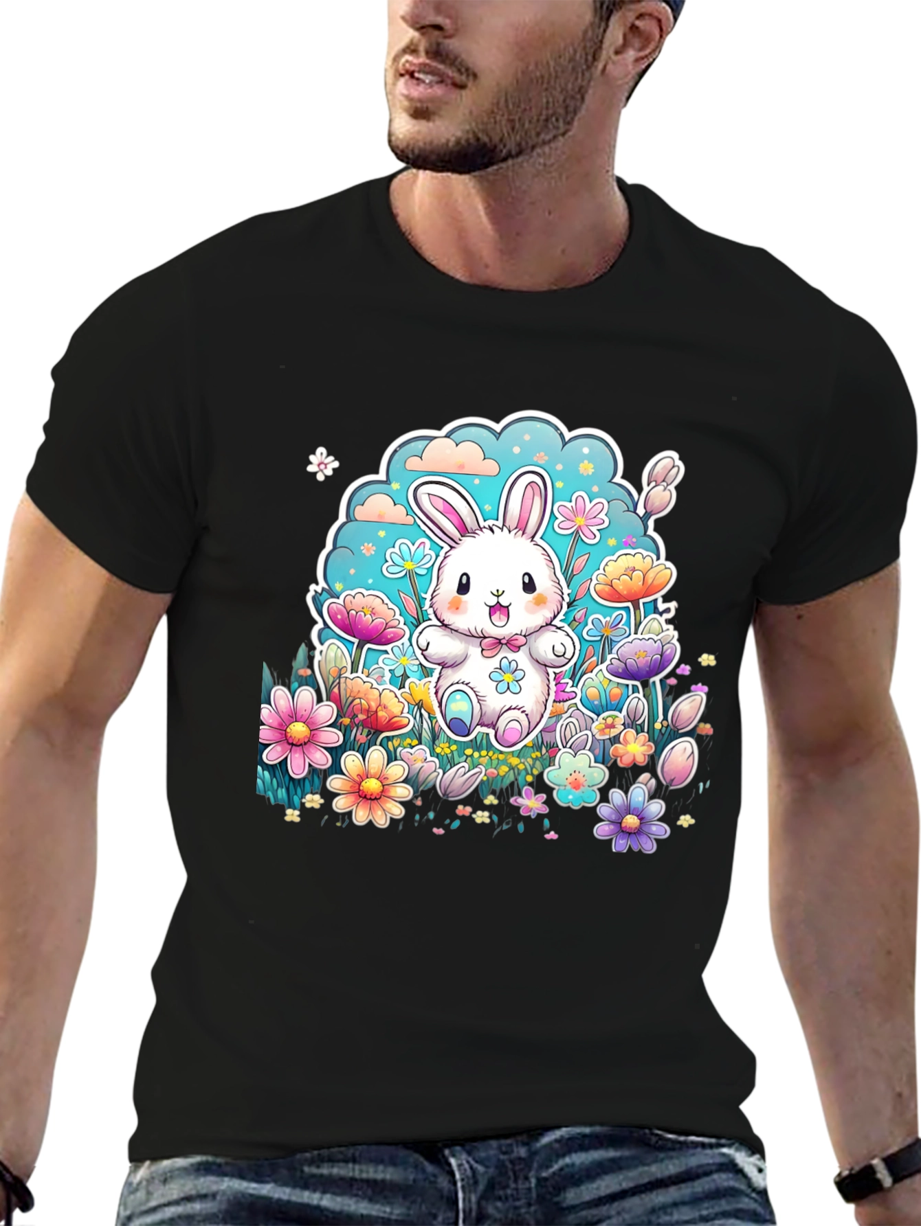 Camiseta Conejito Pascua Flores Diseño Infantil