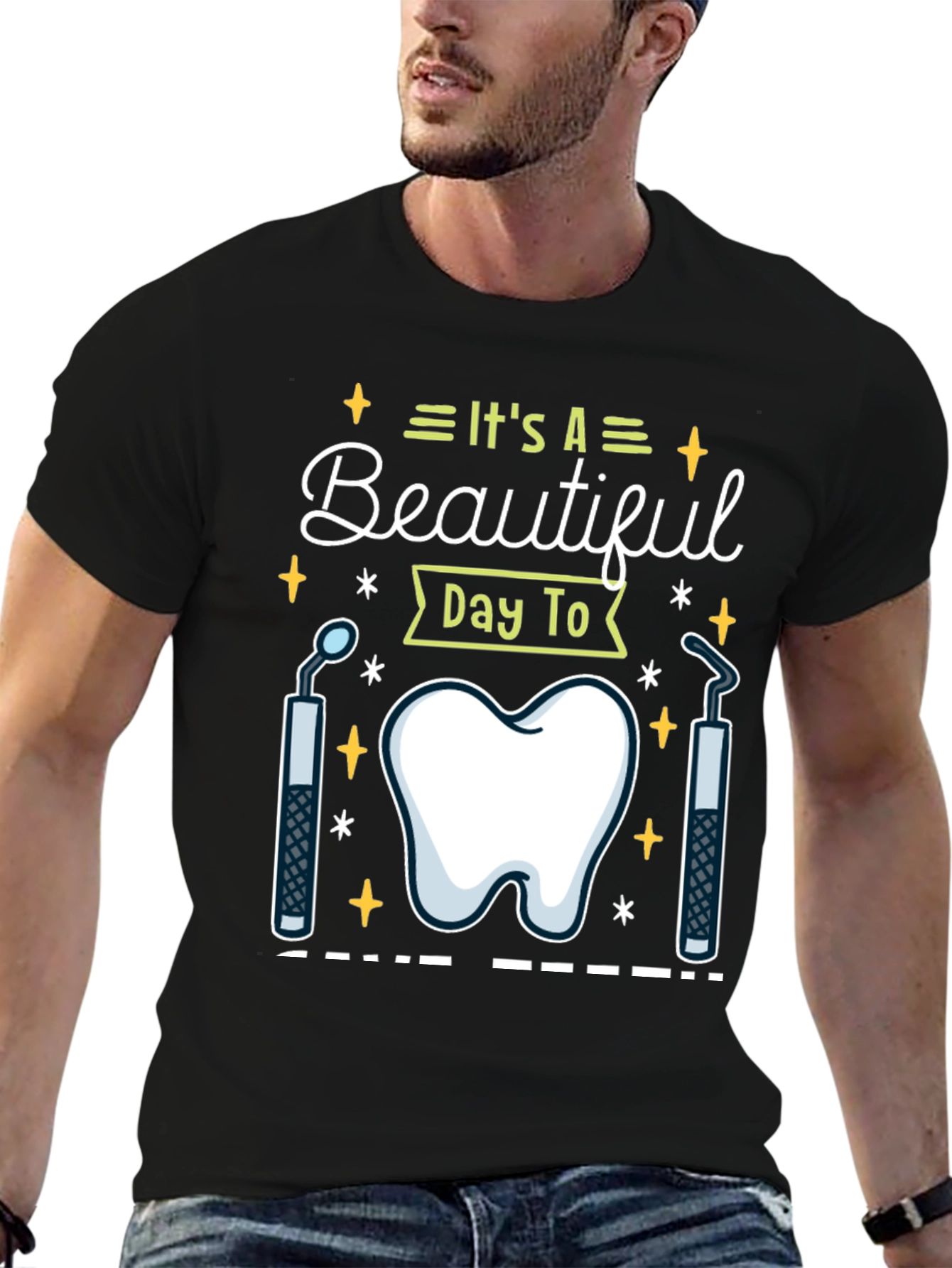 Black Dental Hygienist T-Shirt - It's A Beautiful Day To view 6