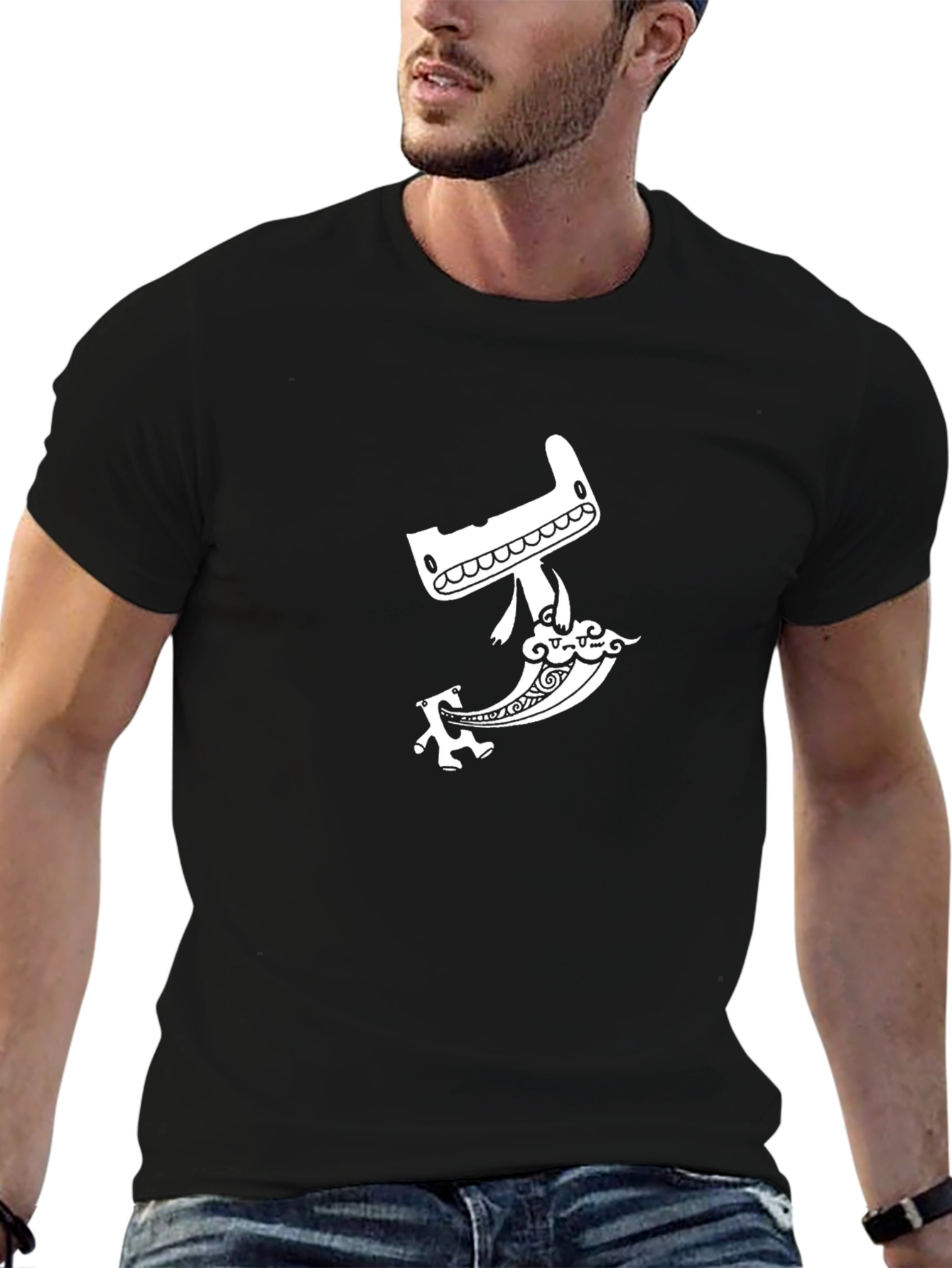 Black Men's Black Graphic T-Shirt - Whimsical Cleaver Design view 6