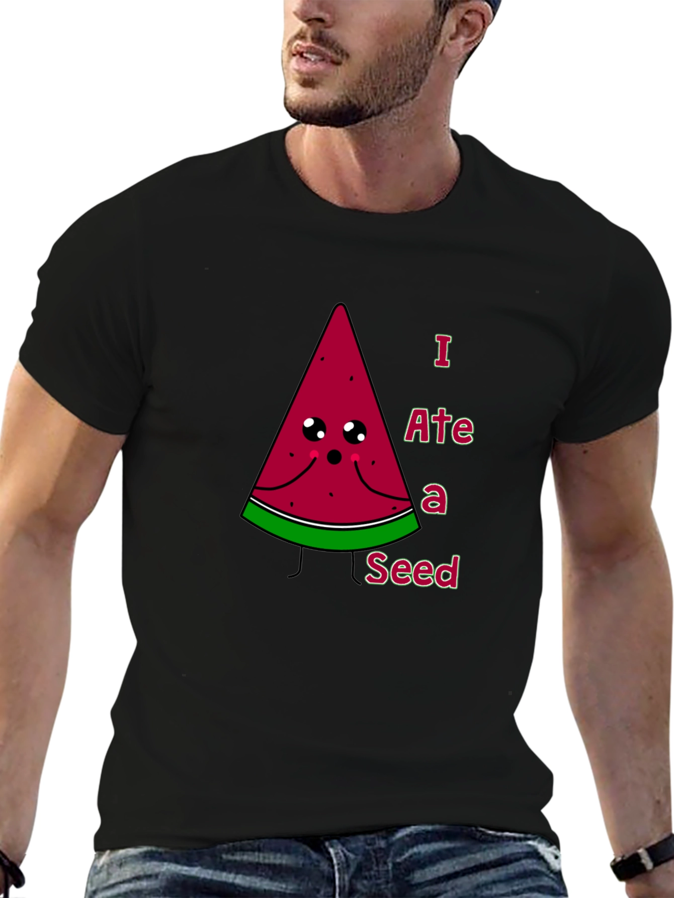 Black Funny Watermelon Seed T-Shirt view 6
