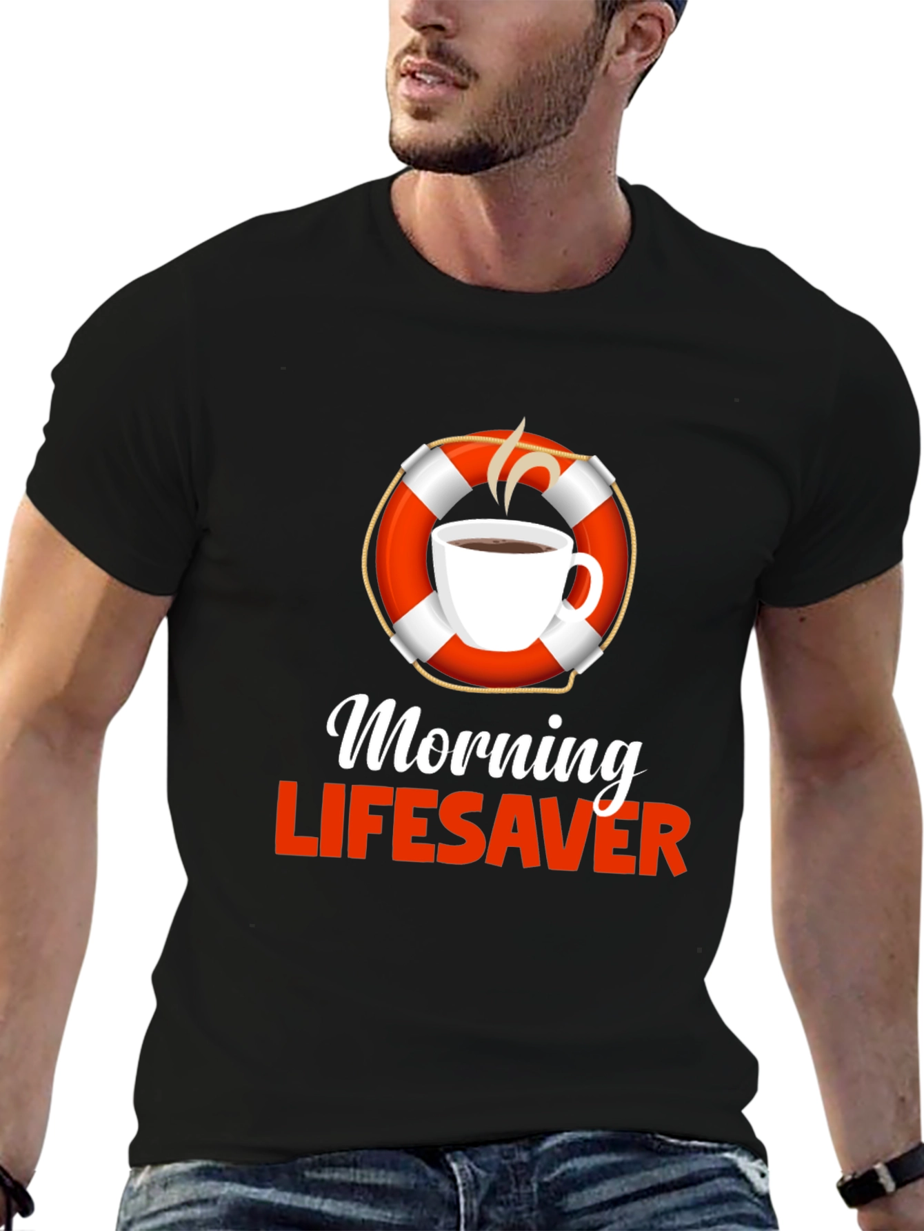 Black Morning Lifesaver T-Shirt - Coffee Lover Rescue Tee view 6