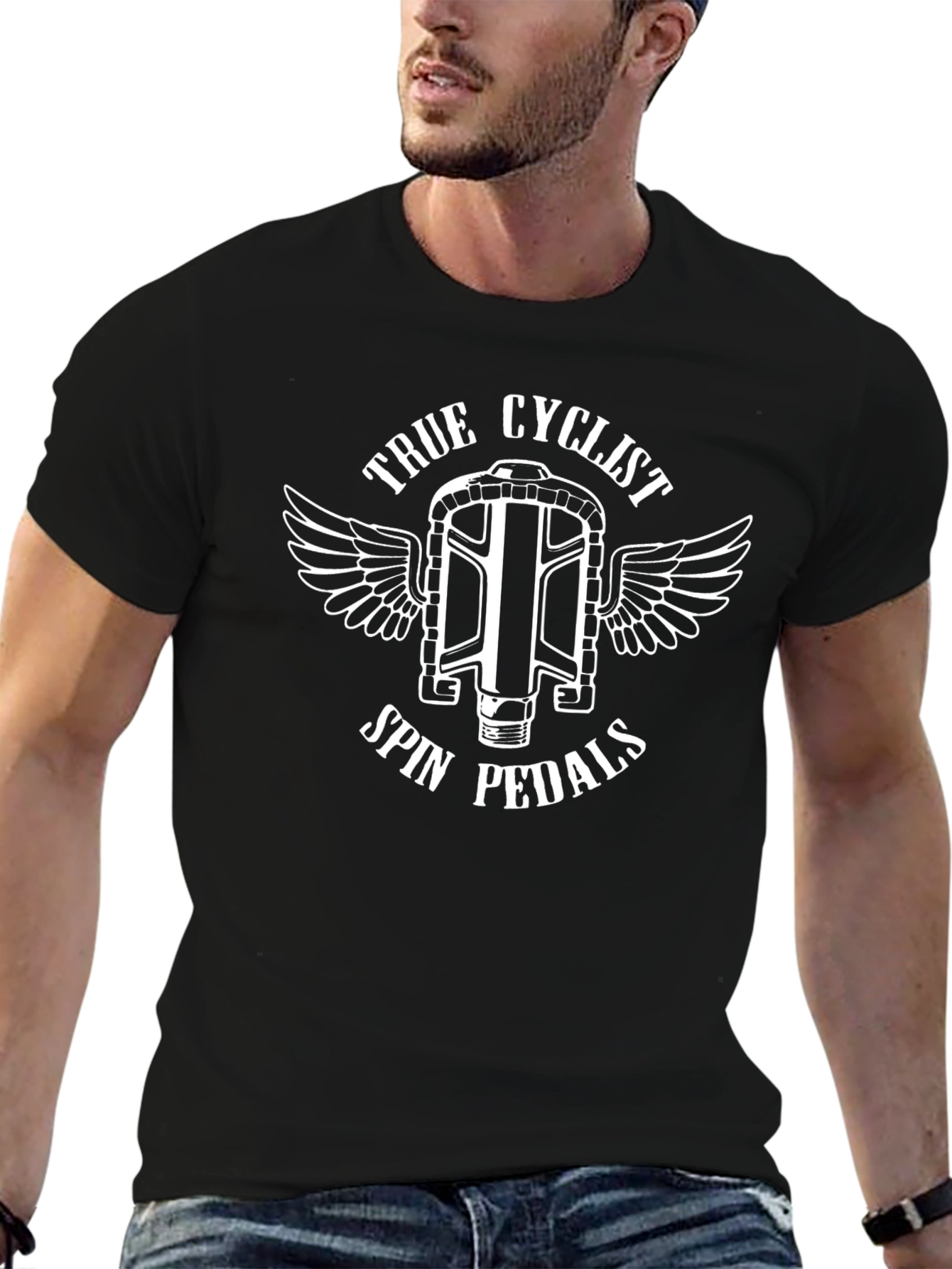 Black True Cyclist Spin Pedals Graphic T-Shirt - Black Cotton Blend view 6