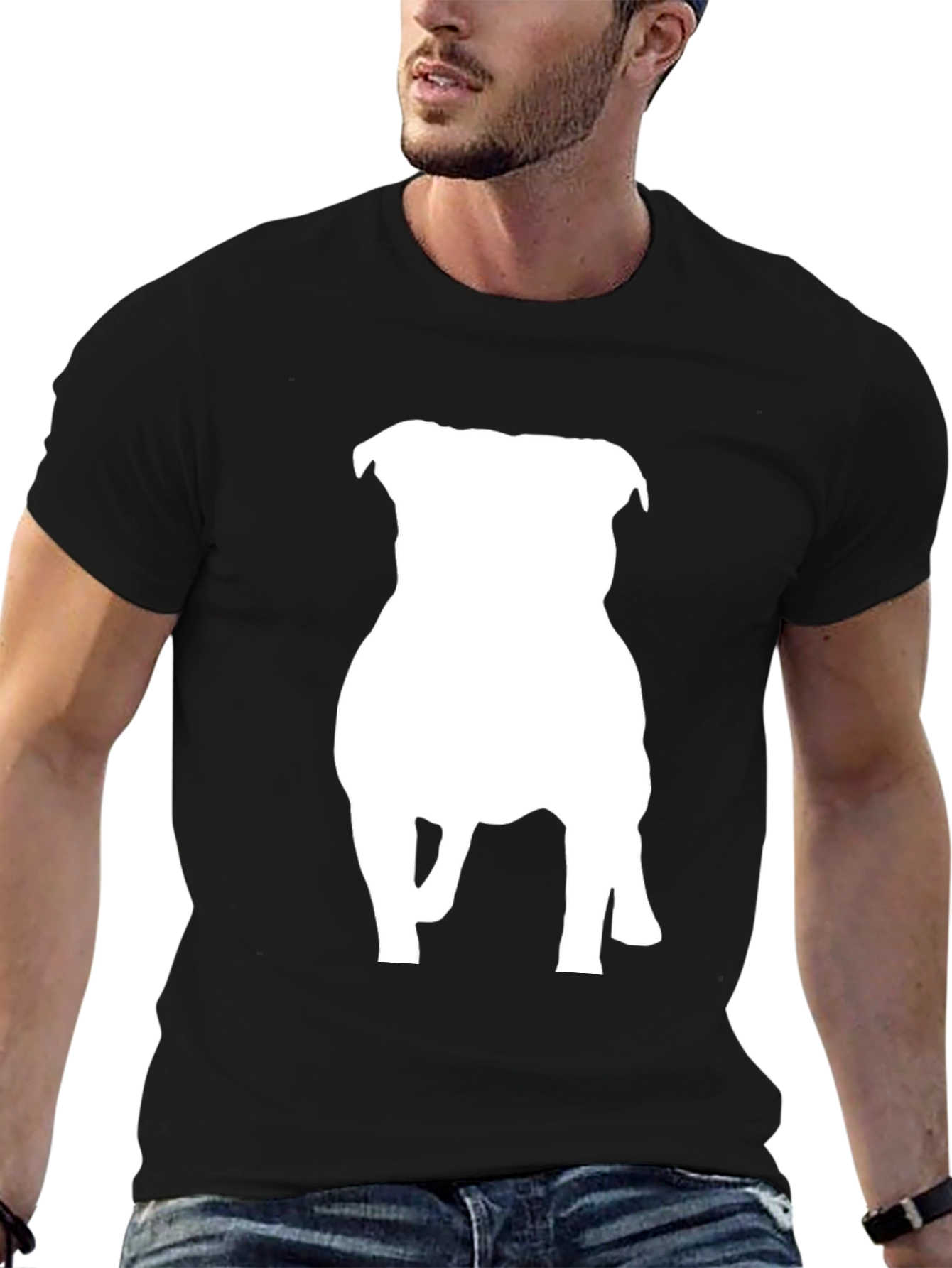 Black Dog Silhouette T-Shirt - Black Cotton Blend Crew Neck Tee view 6