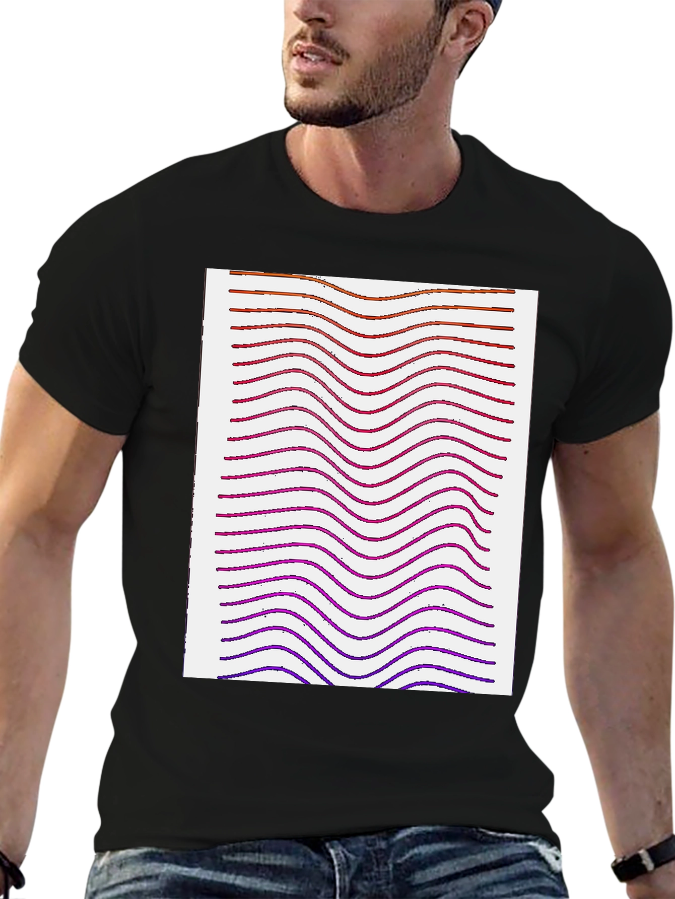 Black Abstract Wave Pattern Tee view 6