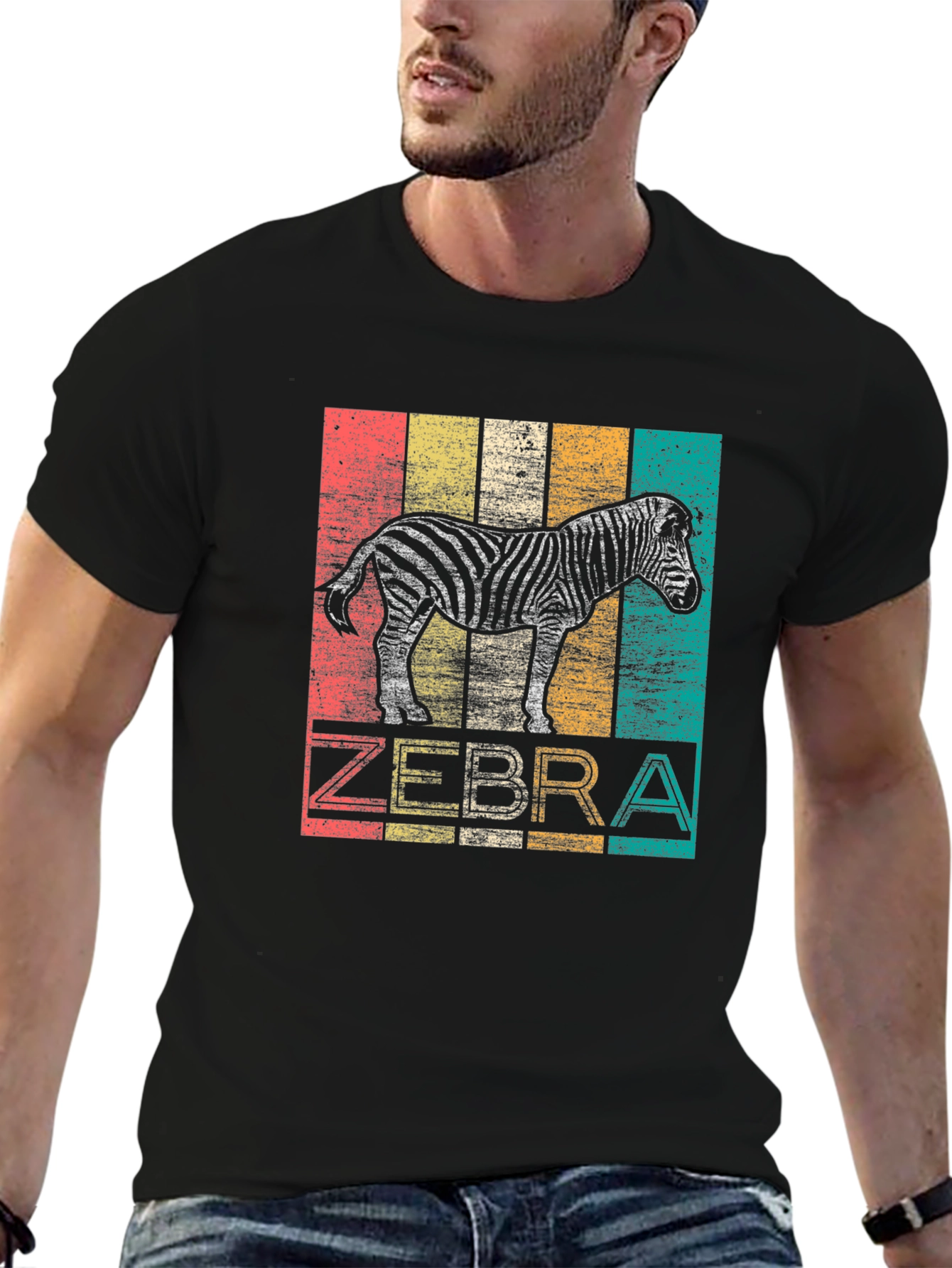 Black Retro Zebra T-Shirt - Vintage Animal Tee view 6