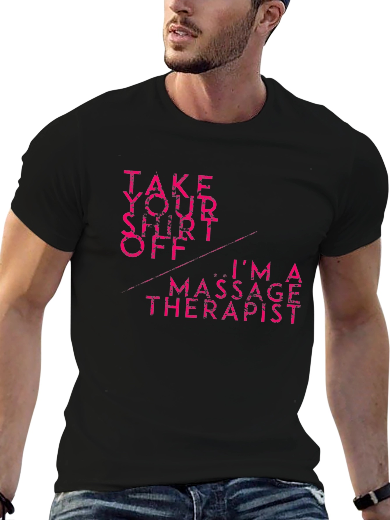 Black Massage Therapist T-Shirt: Take Your Shirt Off view 6