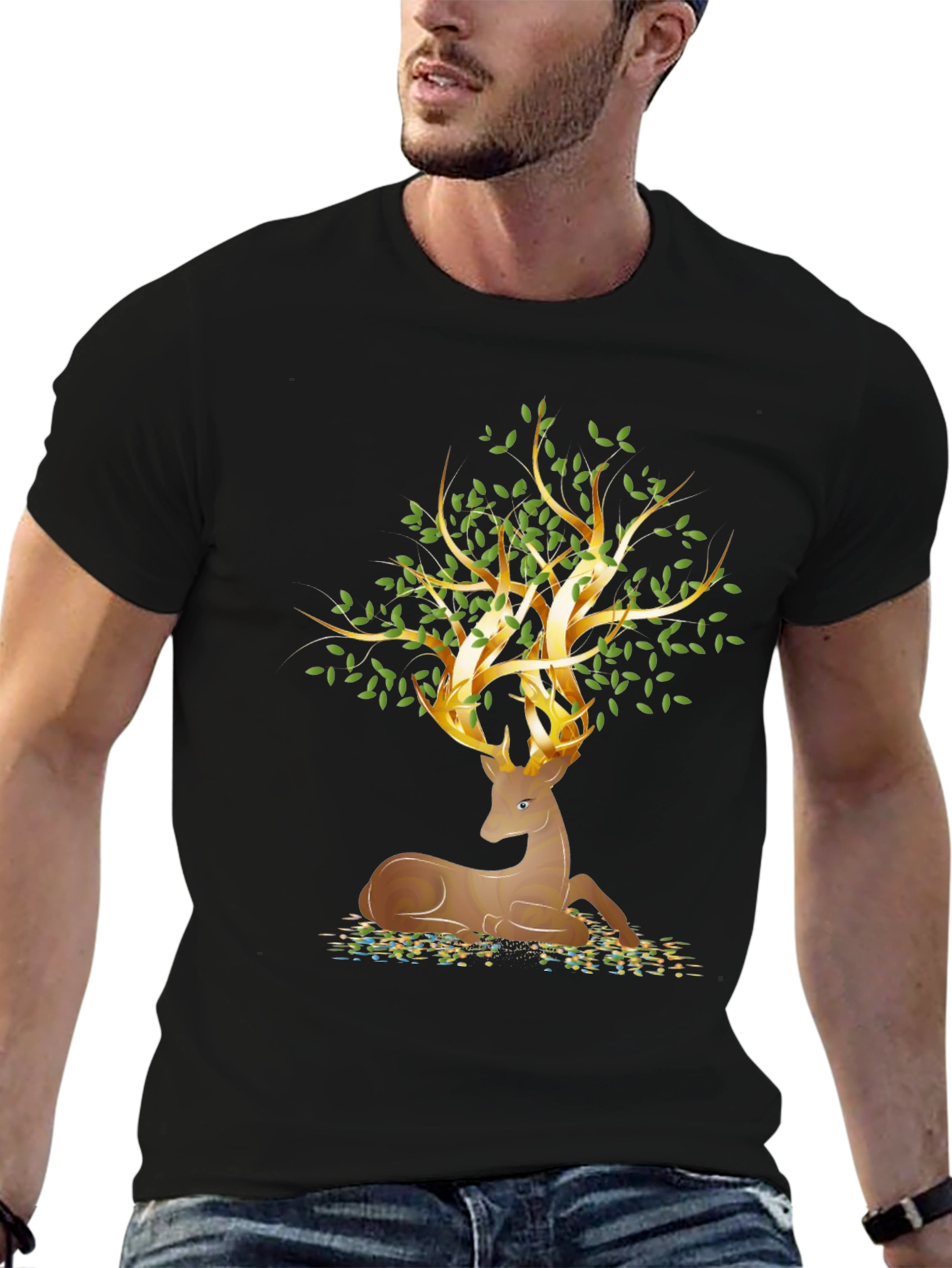 Black Deer Tree Graphic Tee - Nature Inspired Style view 6