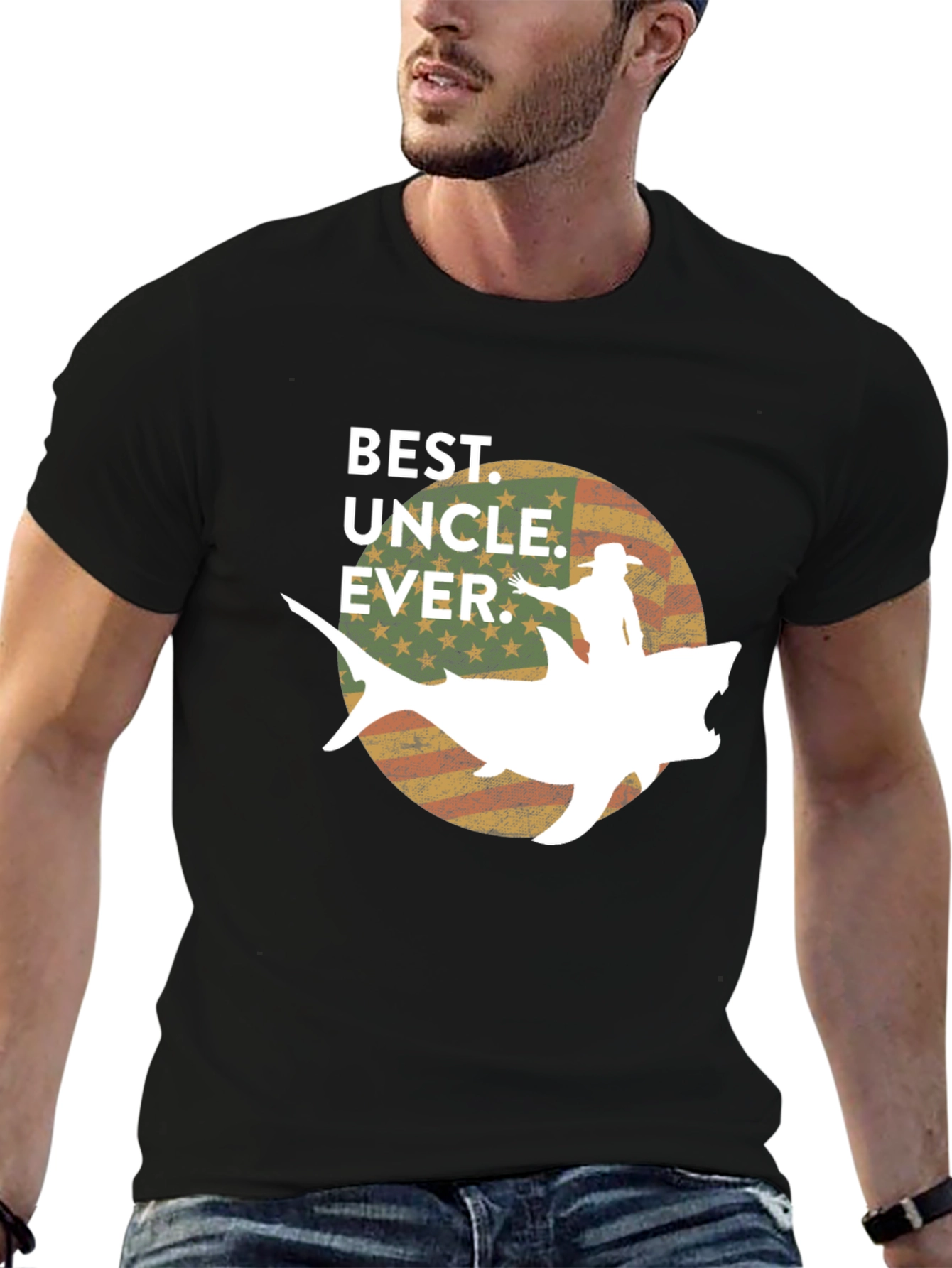 Black Best Uncle Ever Shark T-Shirt view 6
