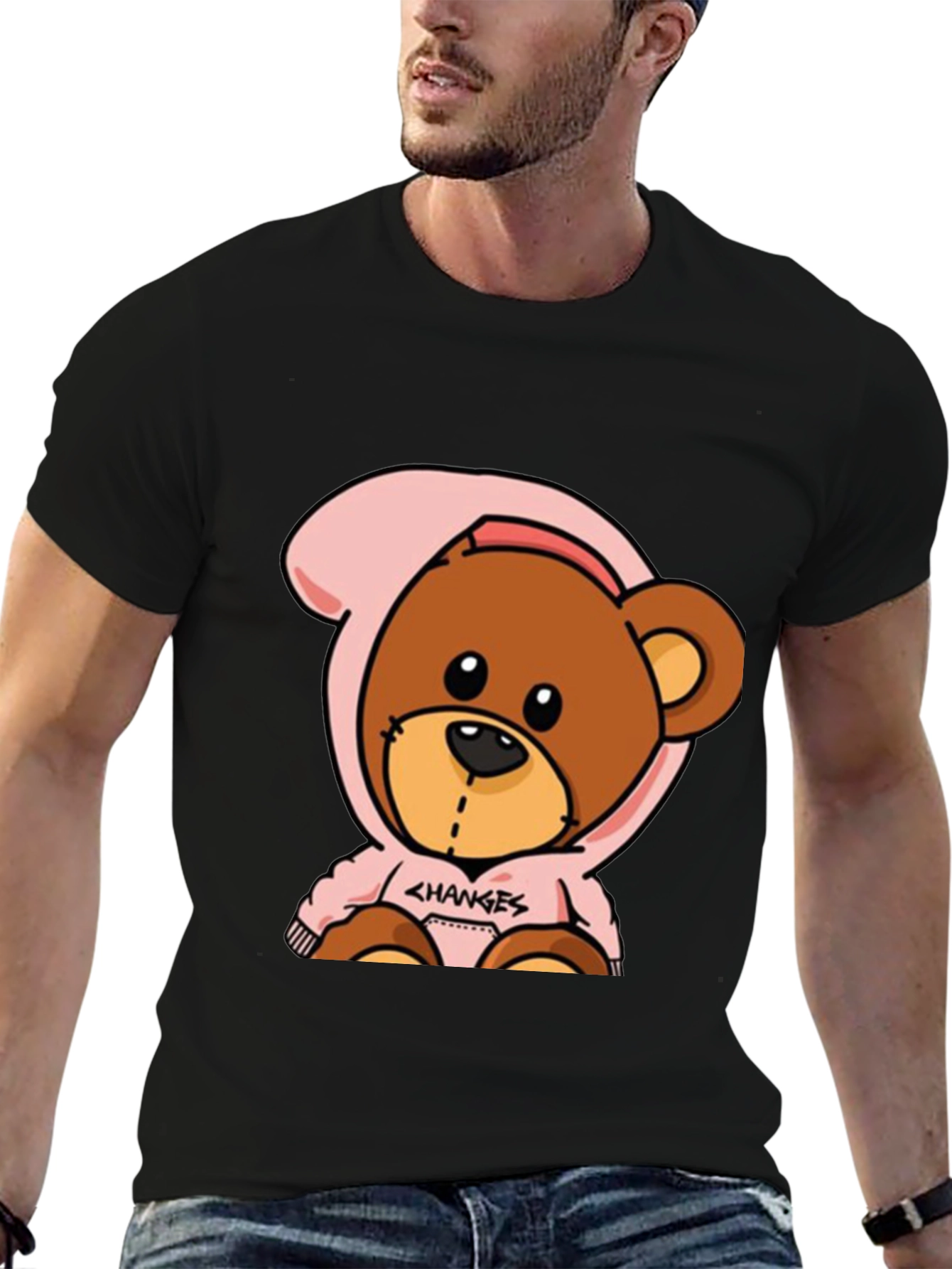 Black Cartoon Bear Graphic Tee view 6