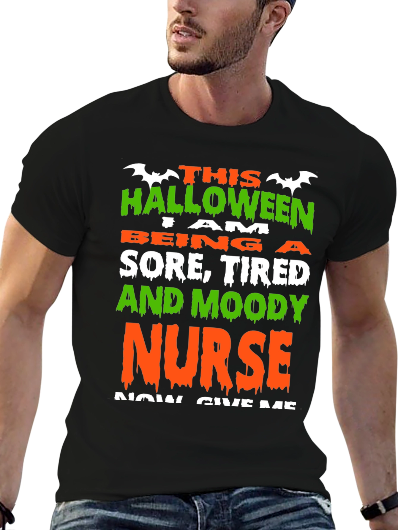Black Halloween Nurse Graphic T-Shirt - Sore, Tired & Moody view 6