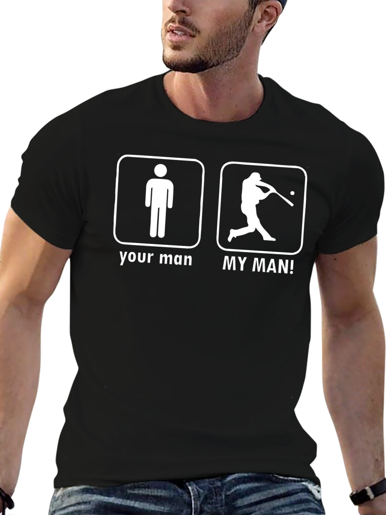 Black Your Man vs My Man Baseball Graphic T-Shirt view 6