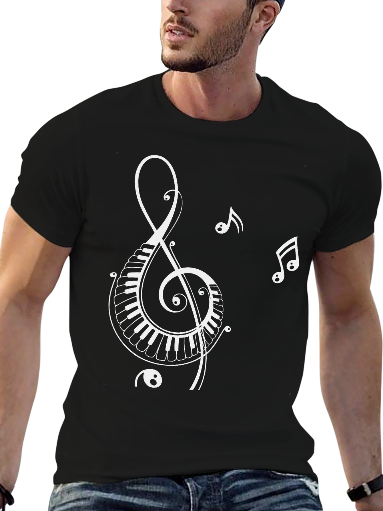 Black Musical Note Piano Key T-Shirt - Black view 6