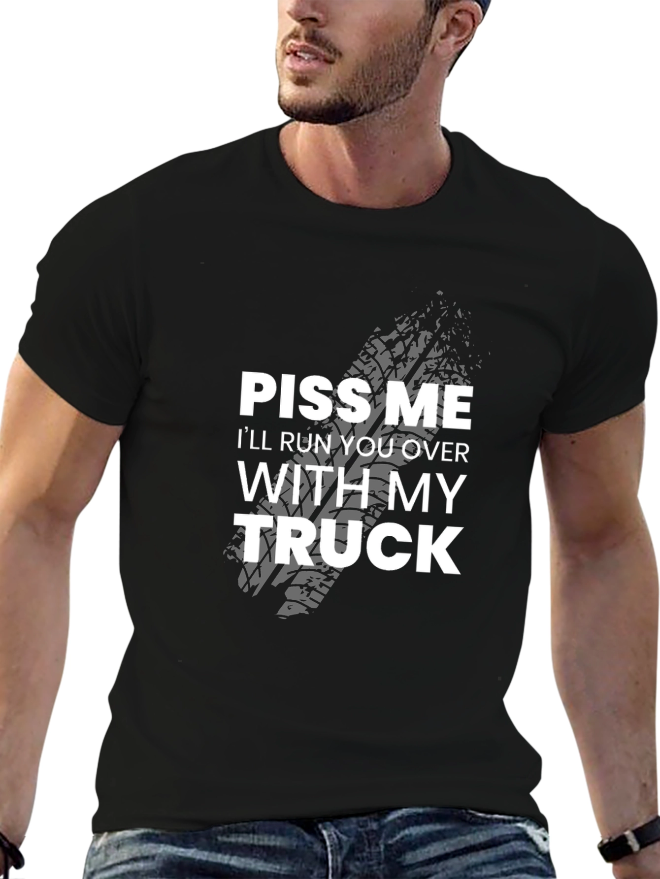 Black Piss Me Off Truck Graphic Tee - Bold Statement T-Shirt view 6